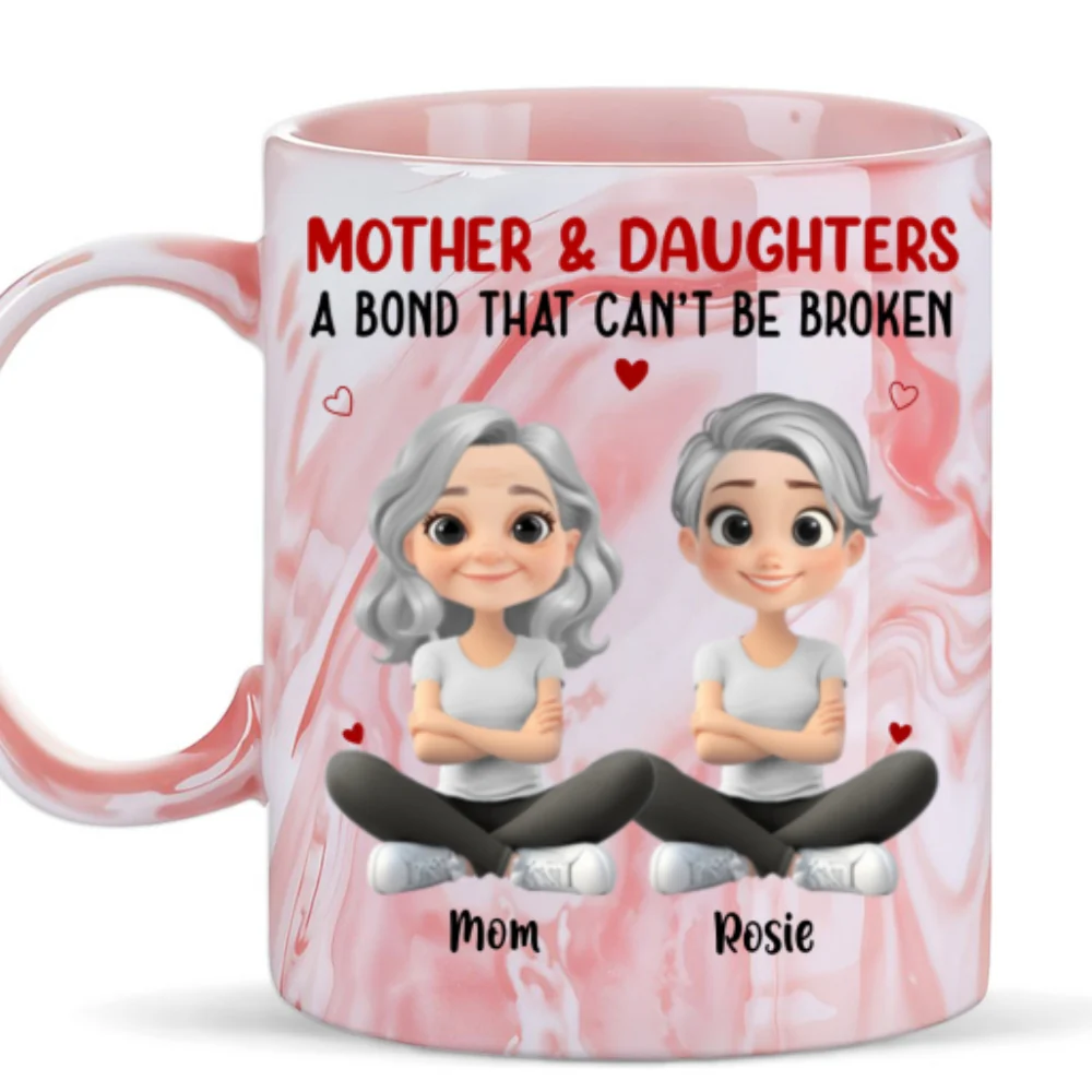 Mother And Daughter - Personalized Custom Pink Marble Mug - Image 6