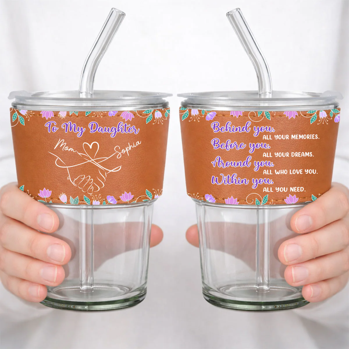 Mother And Daughter Relationship - Personalized Custom Leather Glass Cup