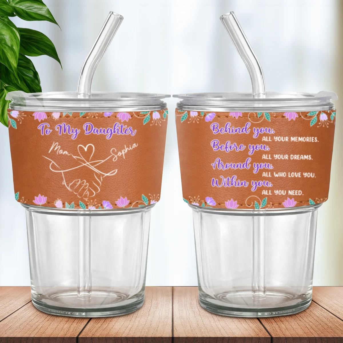 Mother And Daughter Relationship - Personalized Custom Leather Glass Cup - Image 8