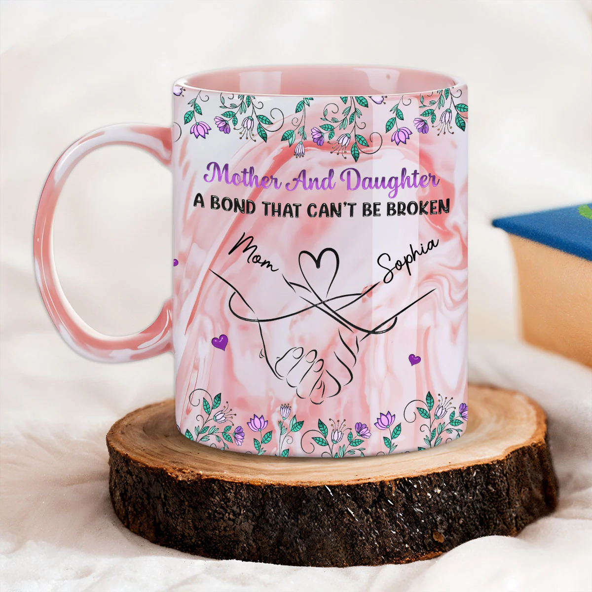 Mother And Daughter Relationship - Personalized Custom Pink Marble Mug - Image 3