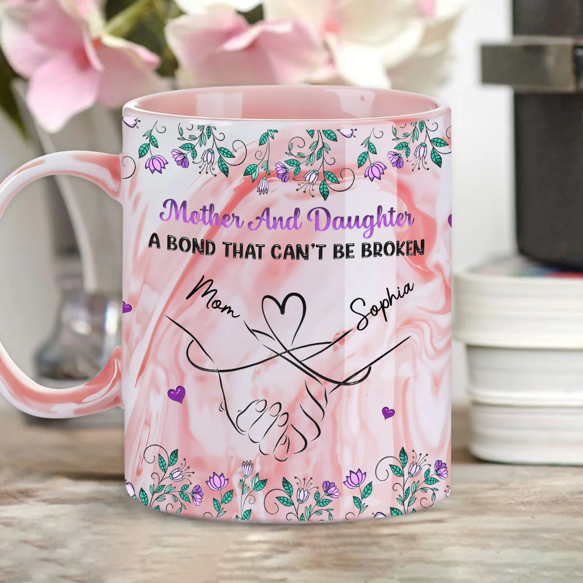Mother And Daughter Relationship - Personalized Custom Pink Marble Mug - Image 4