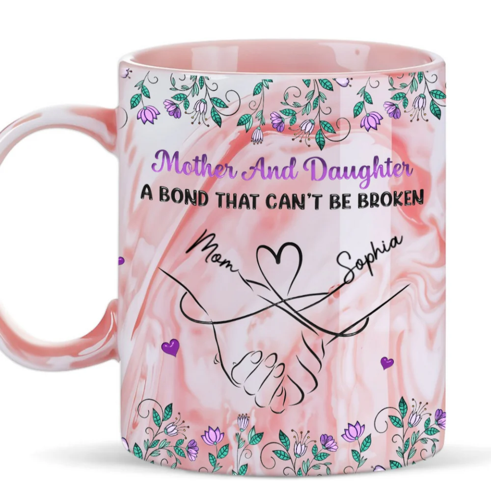 Mother And Daughter Relationship - Personalized Custom Pink Marble Mug - Image 5