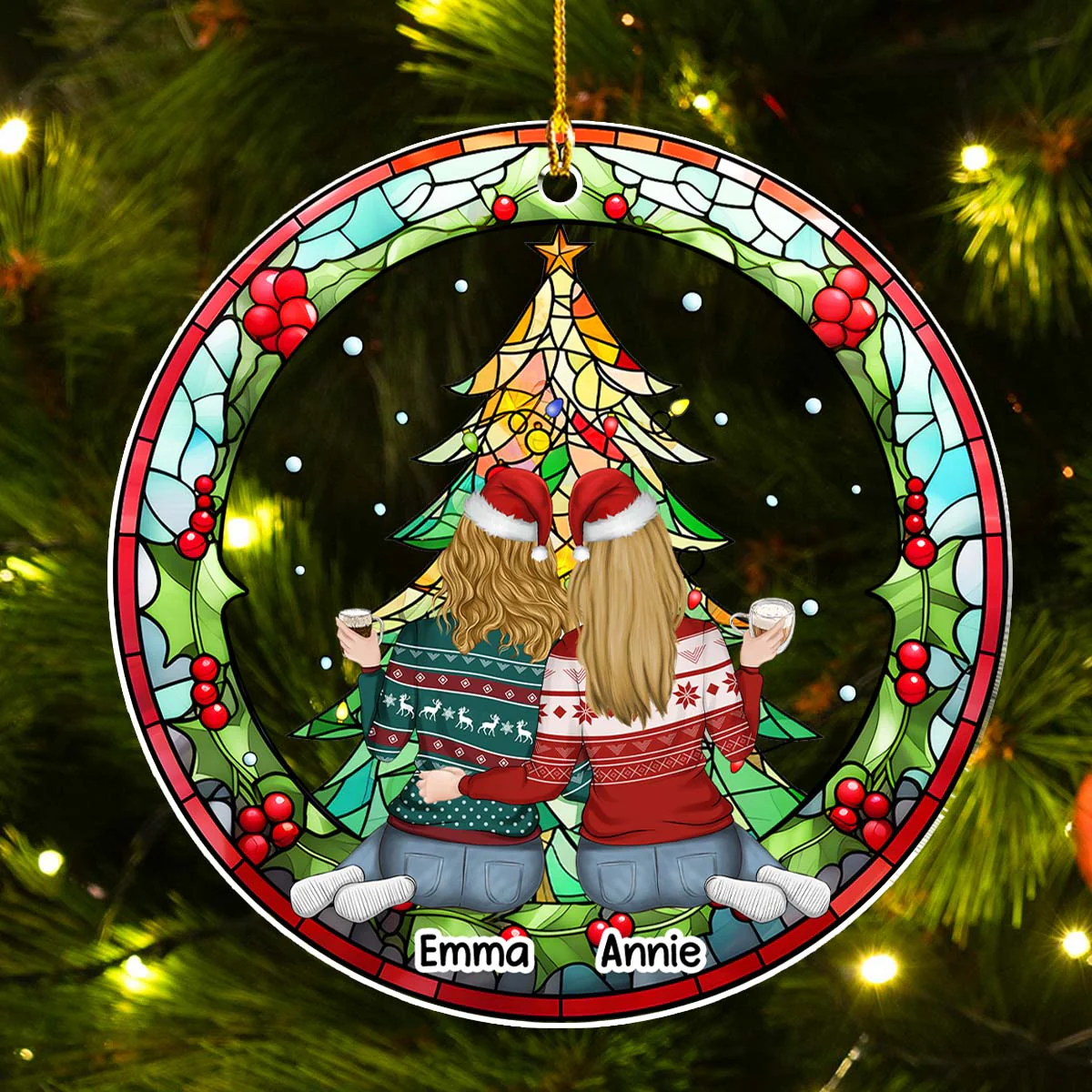 Mother And Daughter, Sister, Bestie Sitting Together - Personalized Custom Acrylic Ornament - Image 2