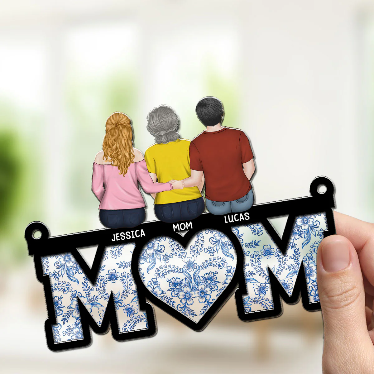 Mother And Daughter Sitting Together - Personalized Custom Suncatcher - Image 2