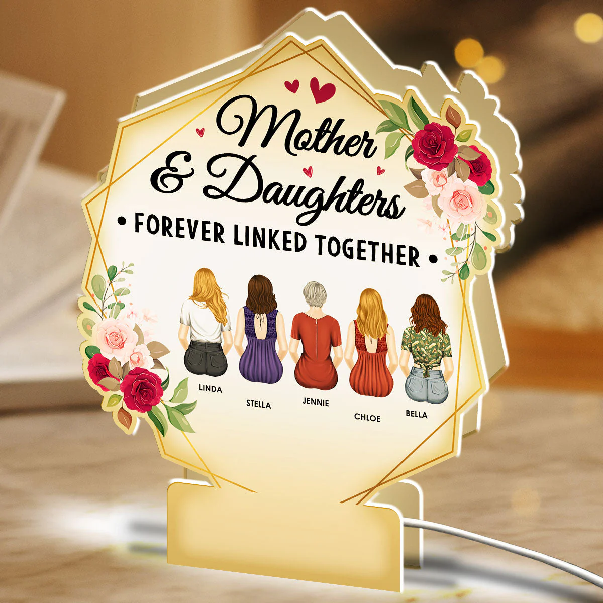 Mother And Daughters Forever Linked Together - Personalized Custom Light Box - Image 4