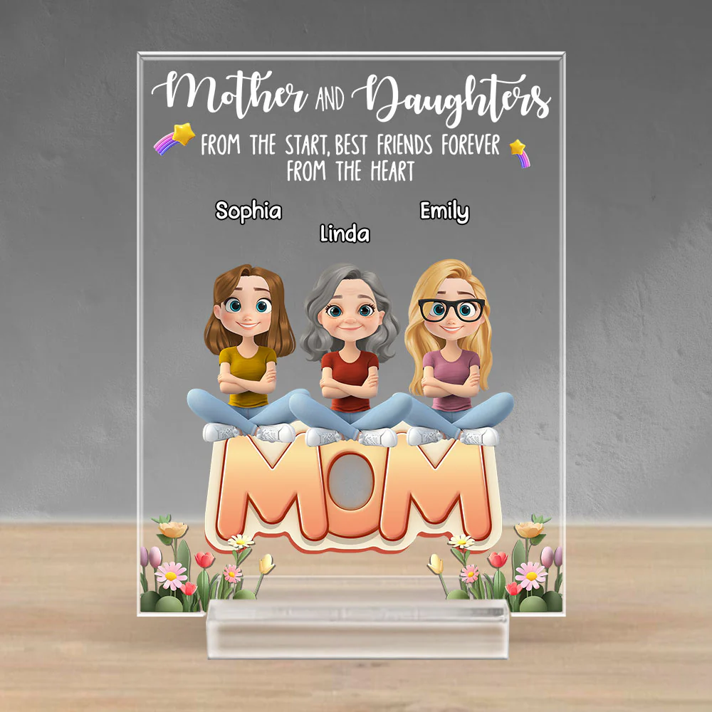 Mother And Daughters - Personalized Custom Acrylic Plaque With Base