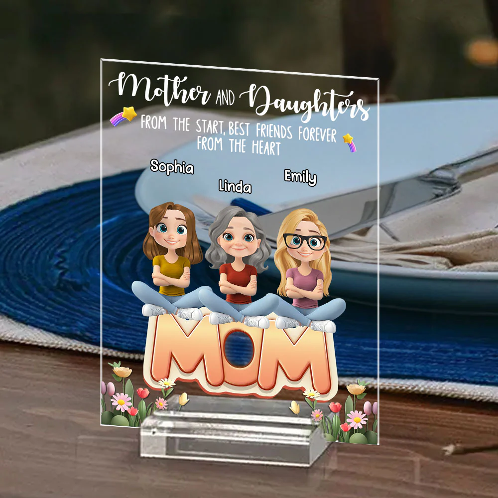 Mother And Daughters - Personalized Custom Acrylic Plaque With Base - Image 2