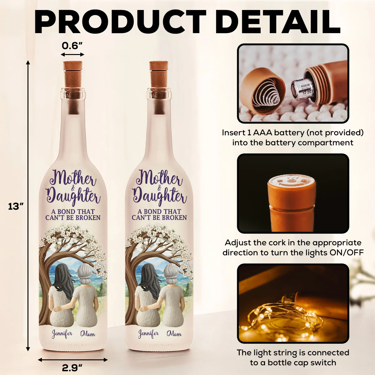 Mother And Daughters - Personalized Custom Bottle Lamp - Image 6
