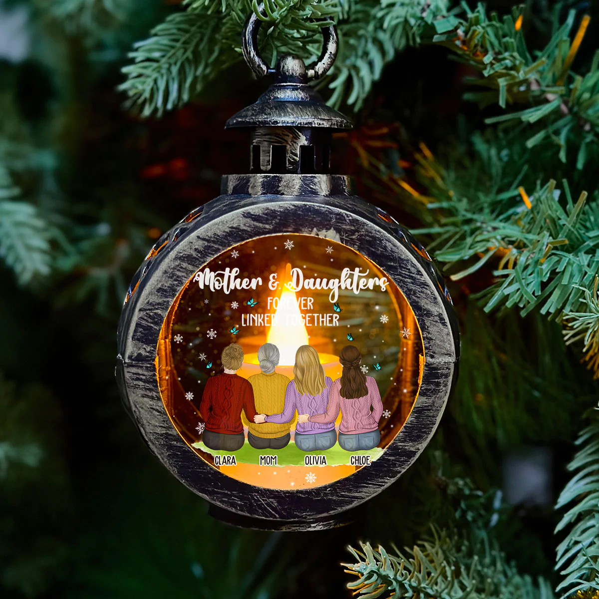 Mother & Daughter Forever Linked Together - Personalized Custom Christmas Lantern - Image 2