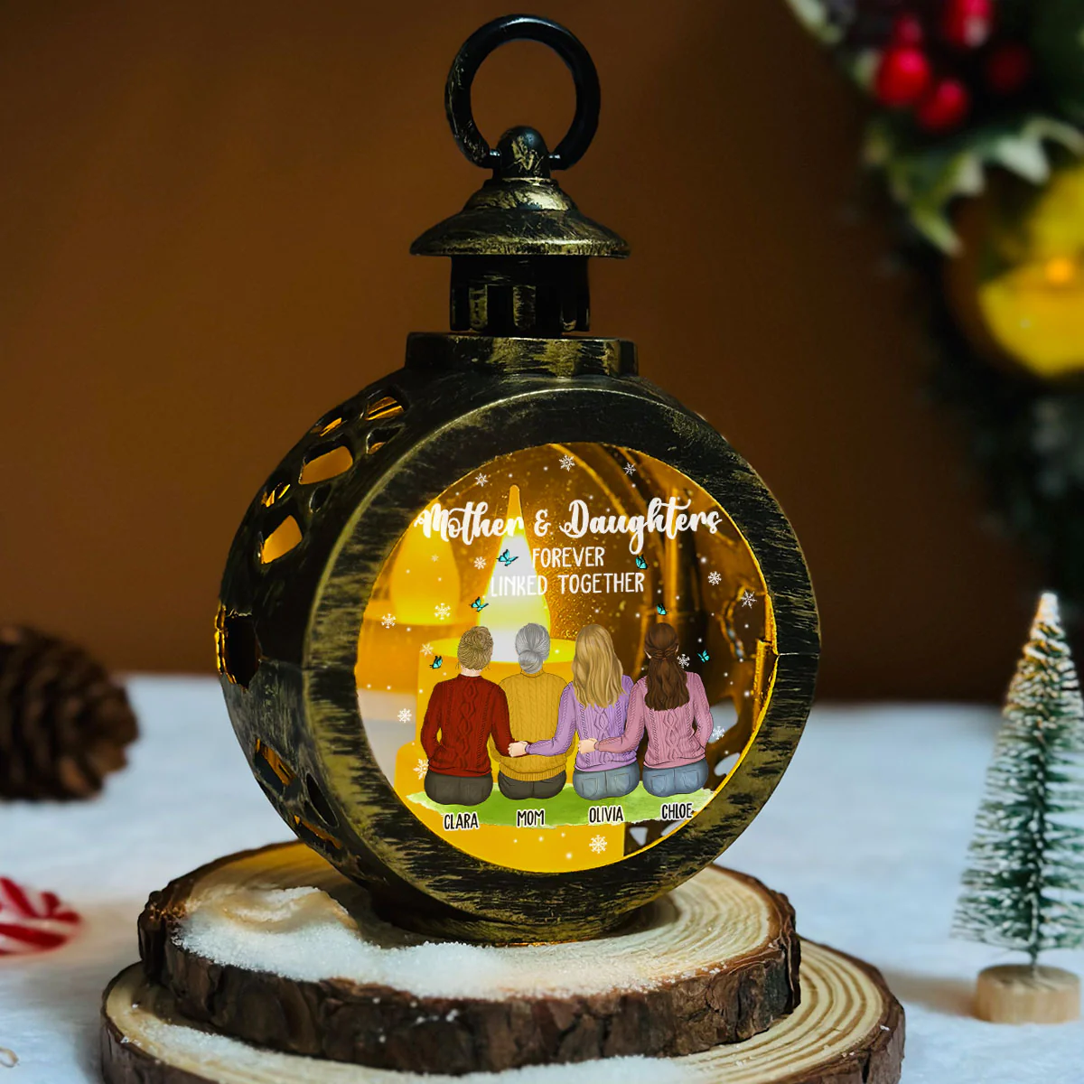 Mother & Daughter Forever Linked Together - Personalized Custom Christmas Lantern - Image 6