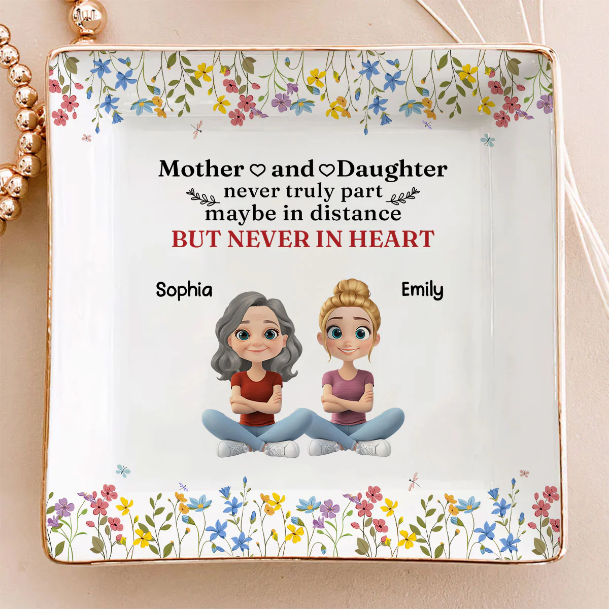Mother And Daughter Never Truly Part - Personalized Custom Jewelry Dish - Image 2