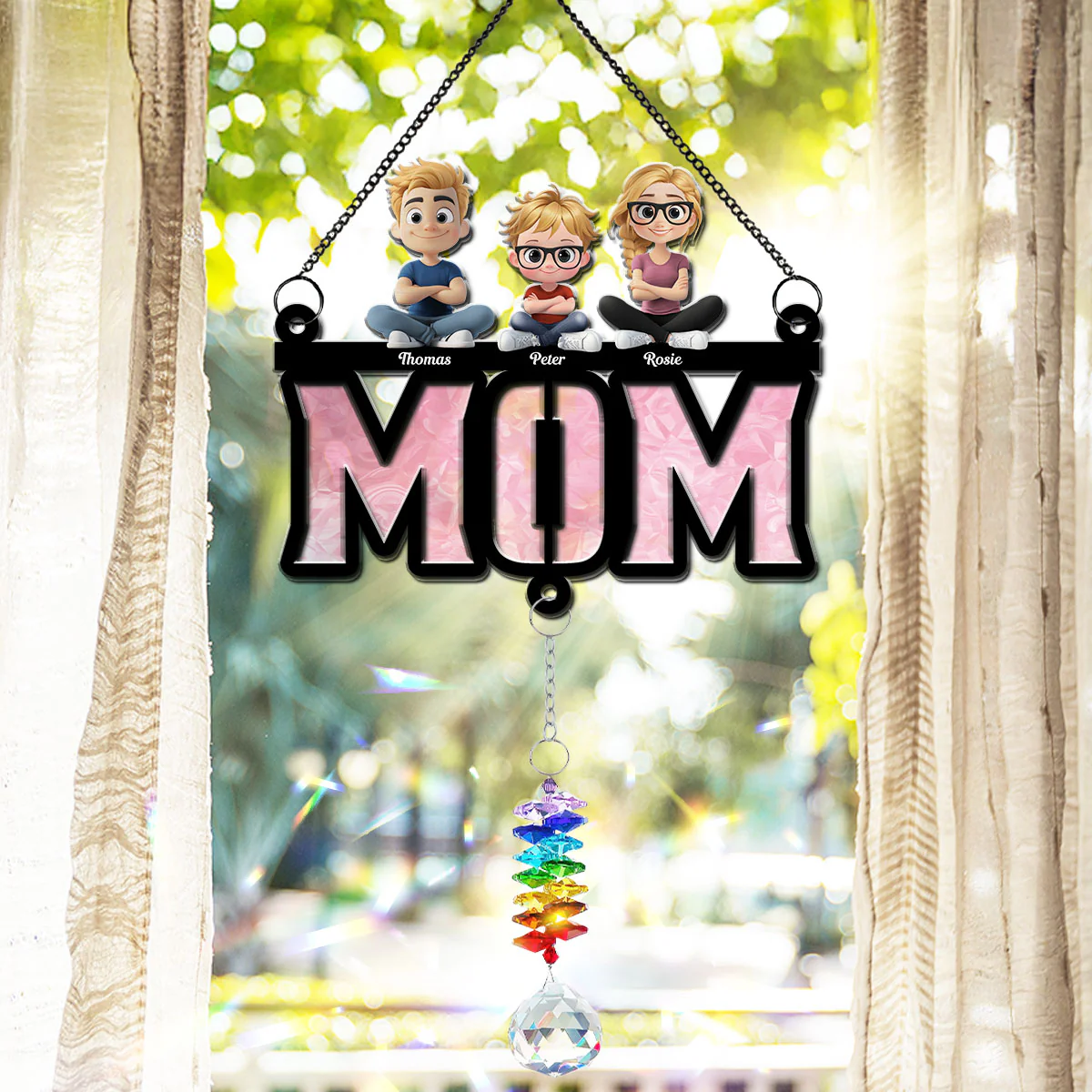 Mother Is Our Sunshine - Personalized Custom Suncatcher With Crystal Rainbow Charm - Image 4