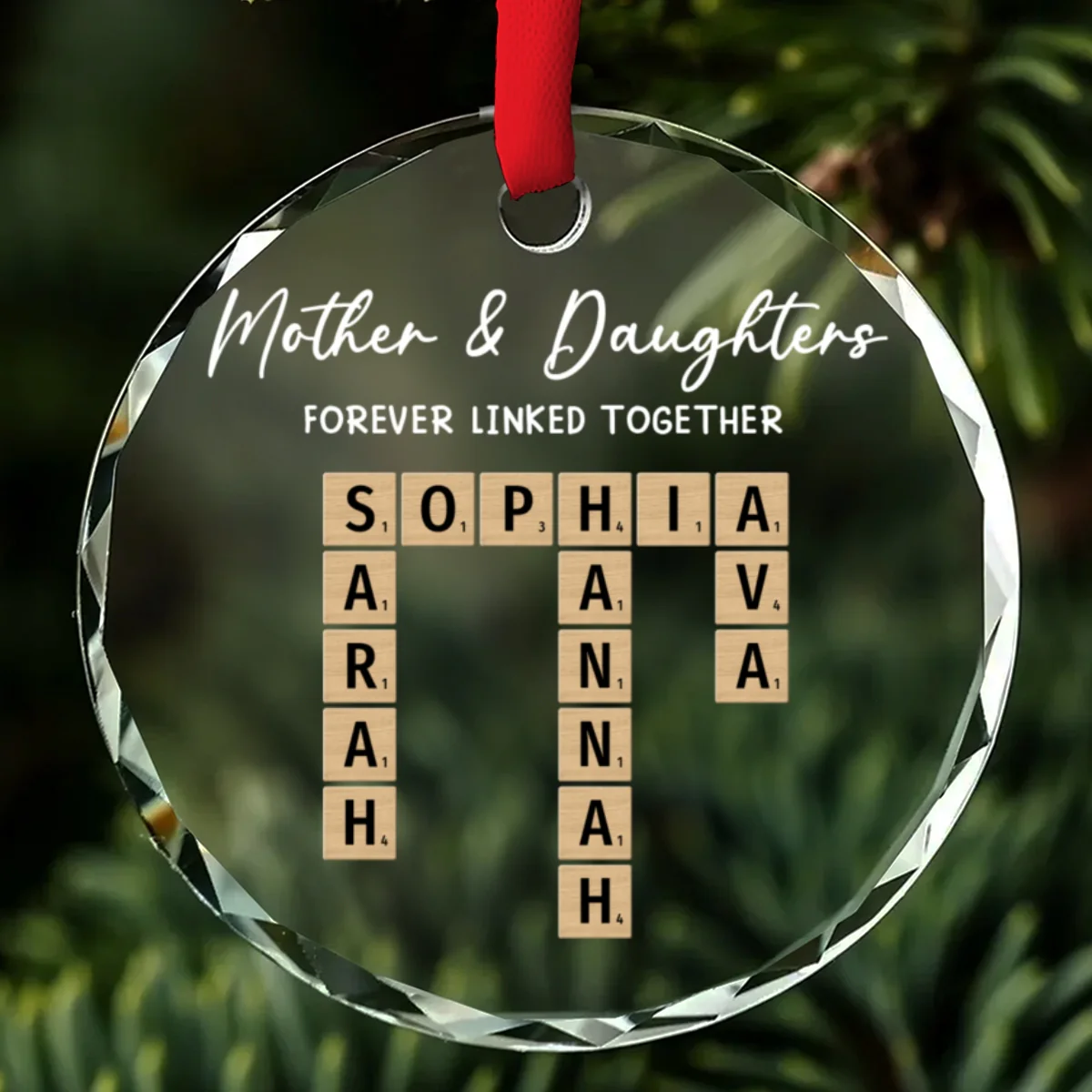 Mother With Daughters Hearts Stay United - Personalized Custom Glass Ornament - Image 6