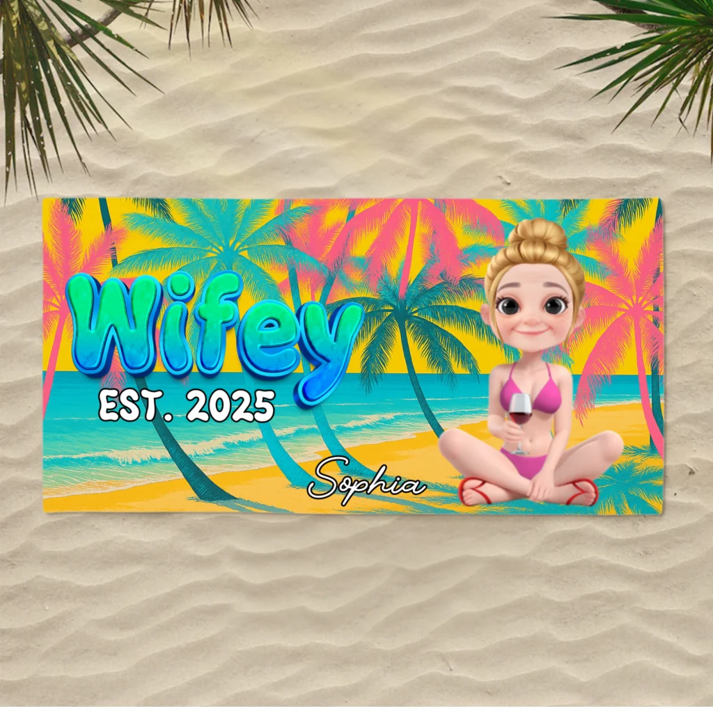 Mr and Mrs Honeymoon - Personalized Custom Beach Towel - Image 5