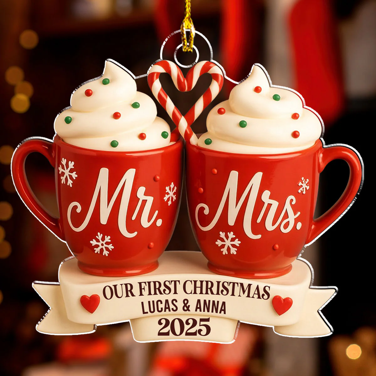 Mr And Mrs Hot Cocoa - Personalized Custom Acrylic Ornament - Image 2