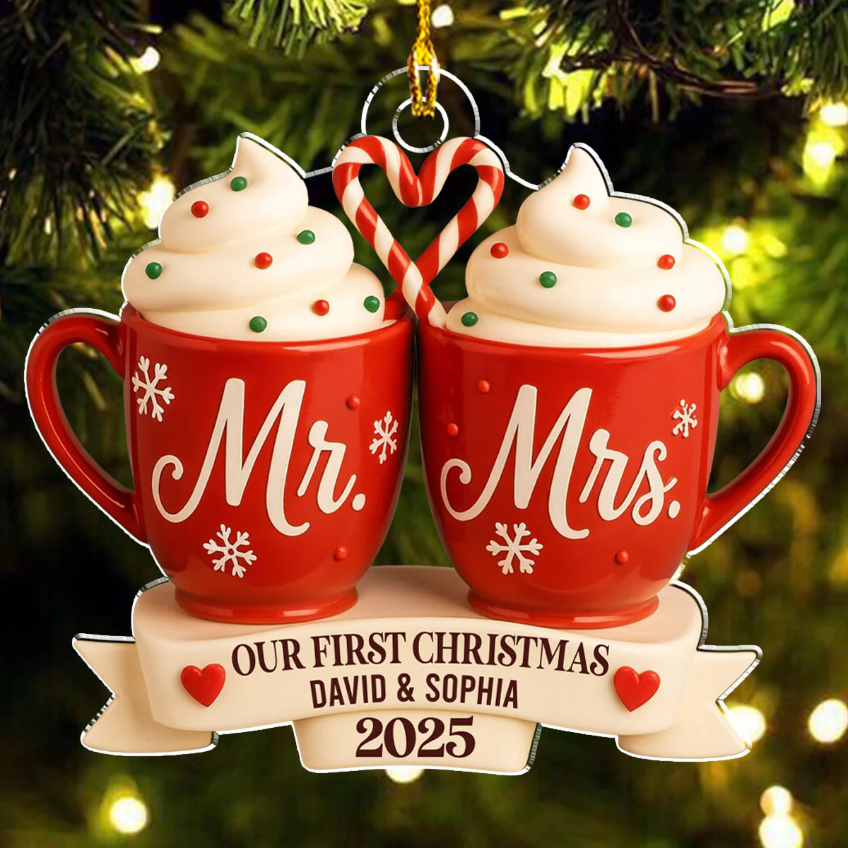 Mr And Mrs Hot Cocoa - Personalized Custom Acrylic Ornament - Image 3