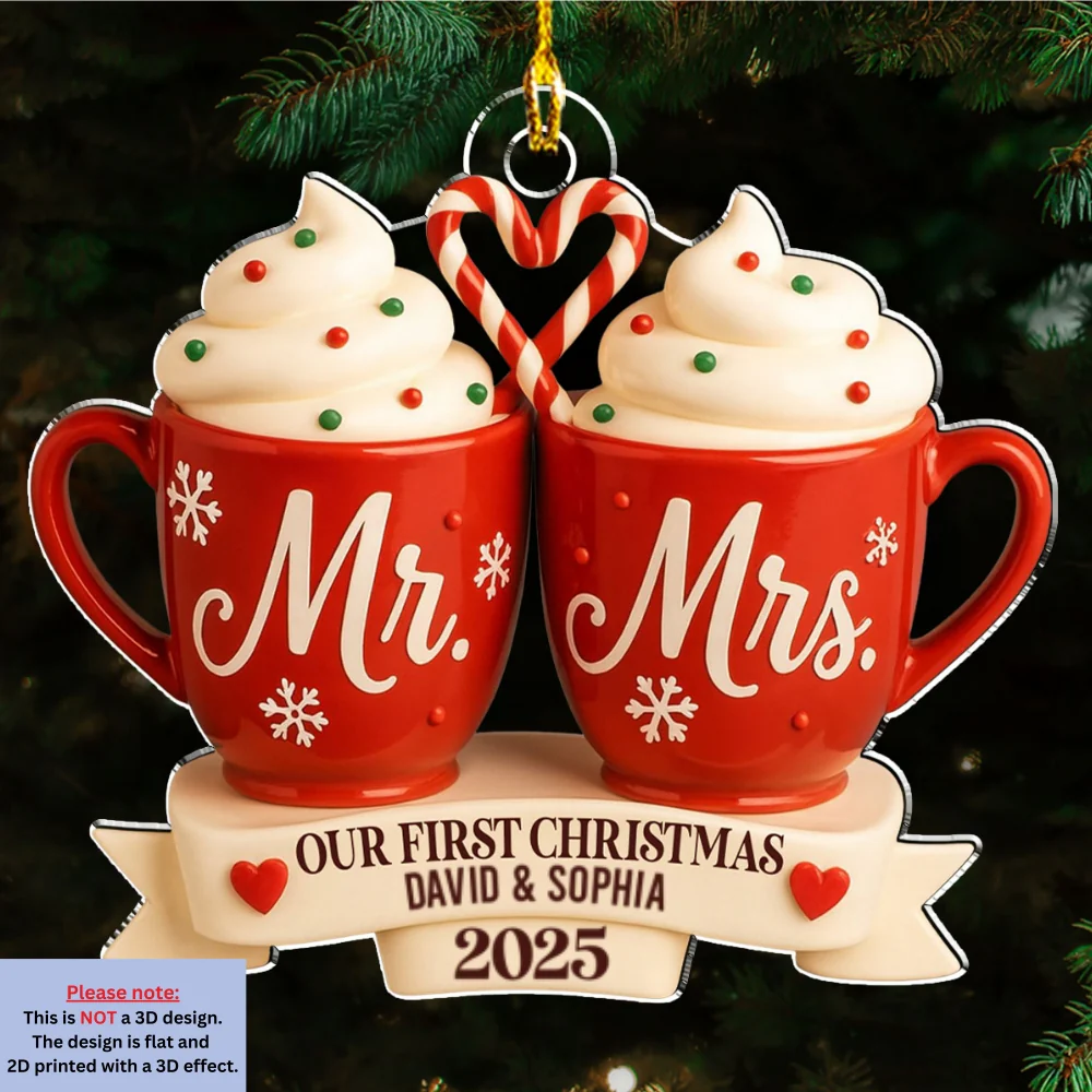 Mr And Mrs Hot Cocoa - Personalized Custom Acrylic Ornament - Image 6