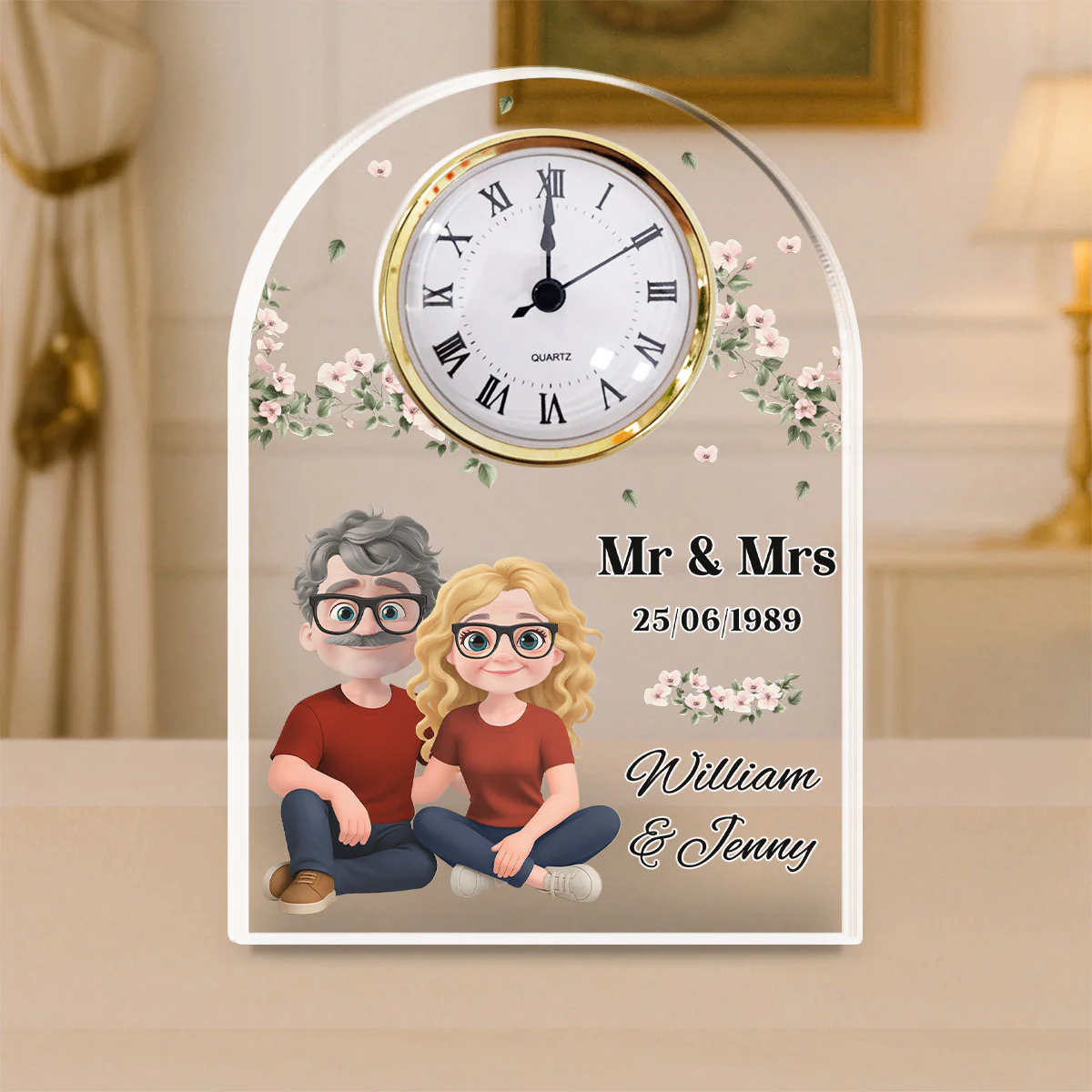 Mr And Mrs - Personalized Custom Acrylic Desk Clock Plaque - Image 2