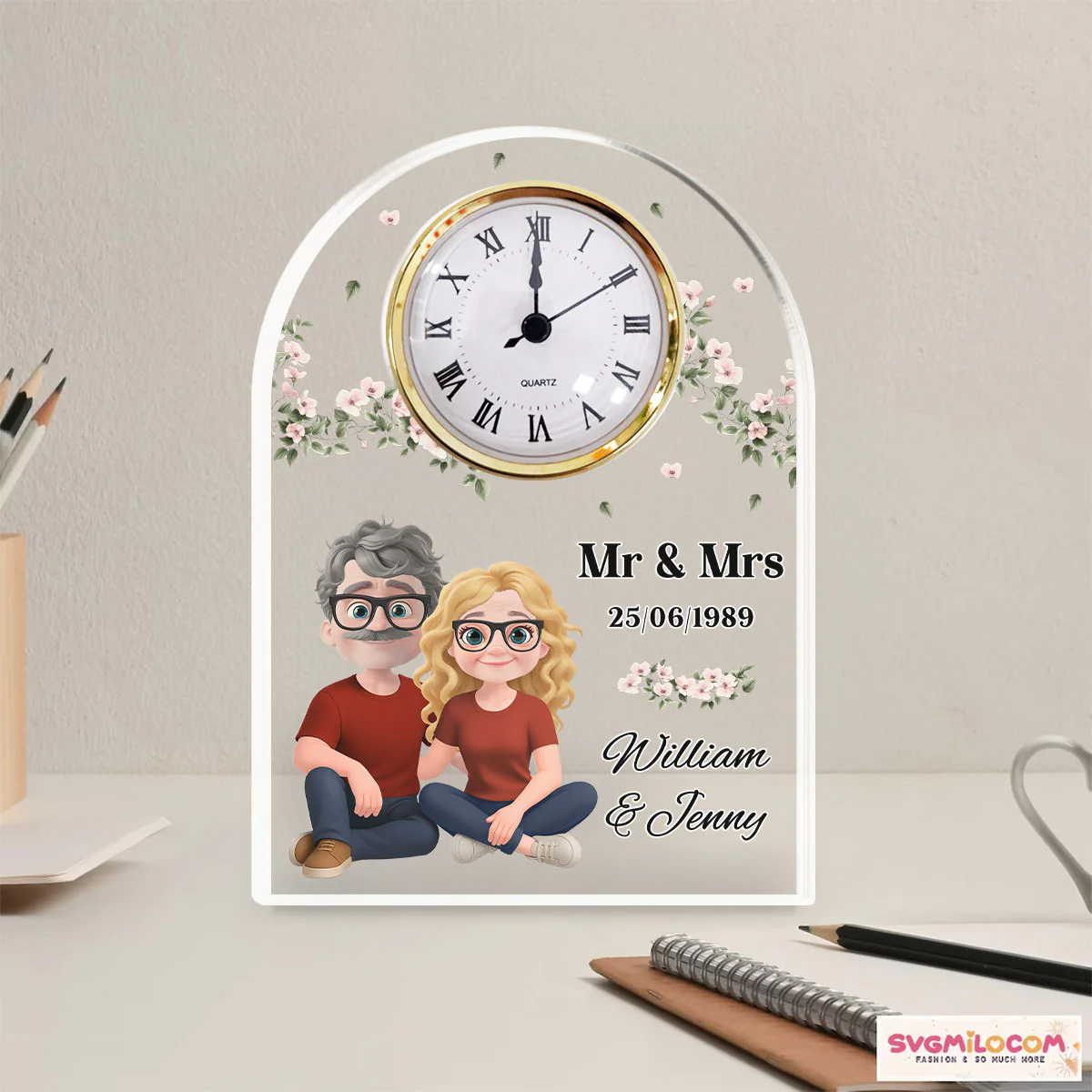 Mr And Mrs - Personalized Custom Acrylic Desk Clock Plaque - Image 4