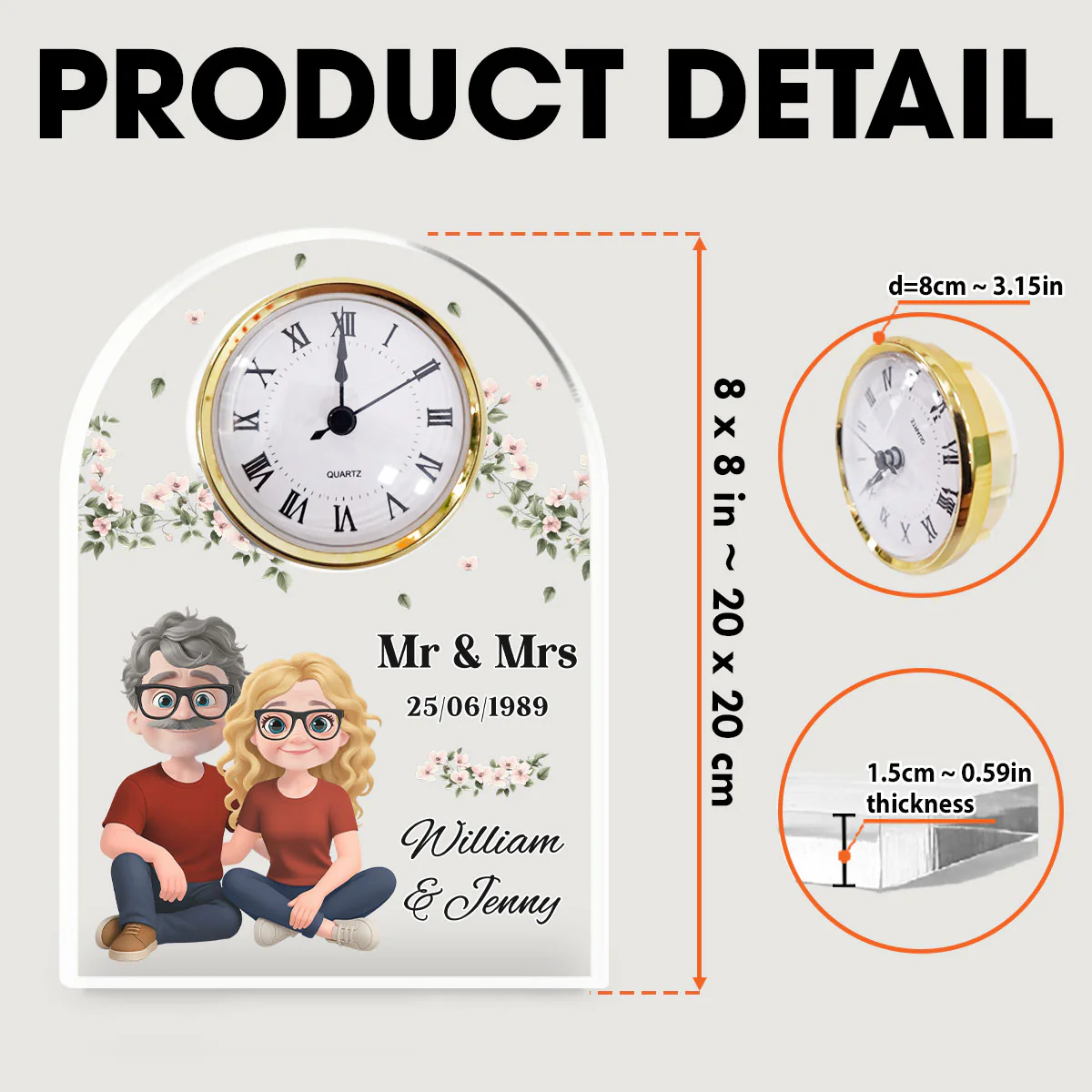 Mr And Mrs - Personalized Custom Acrylic Desk Clock Plaque - Image 6