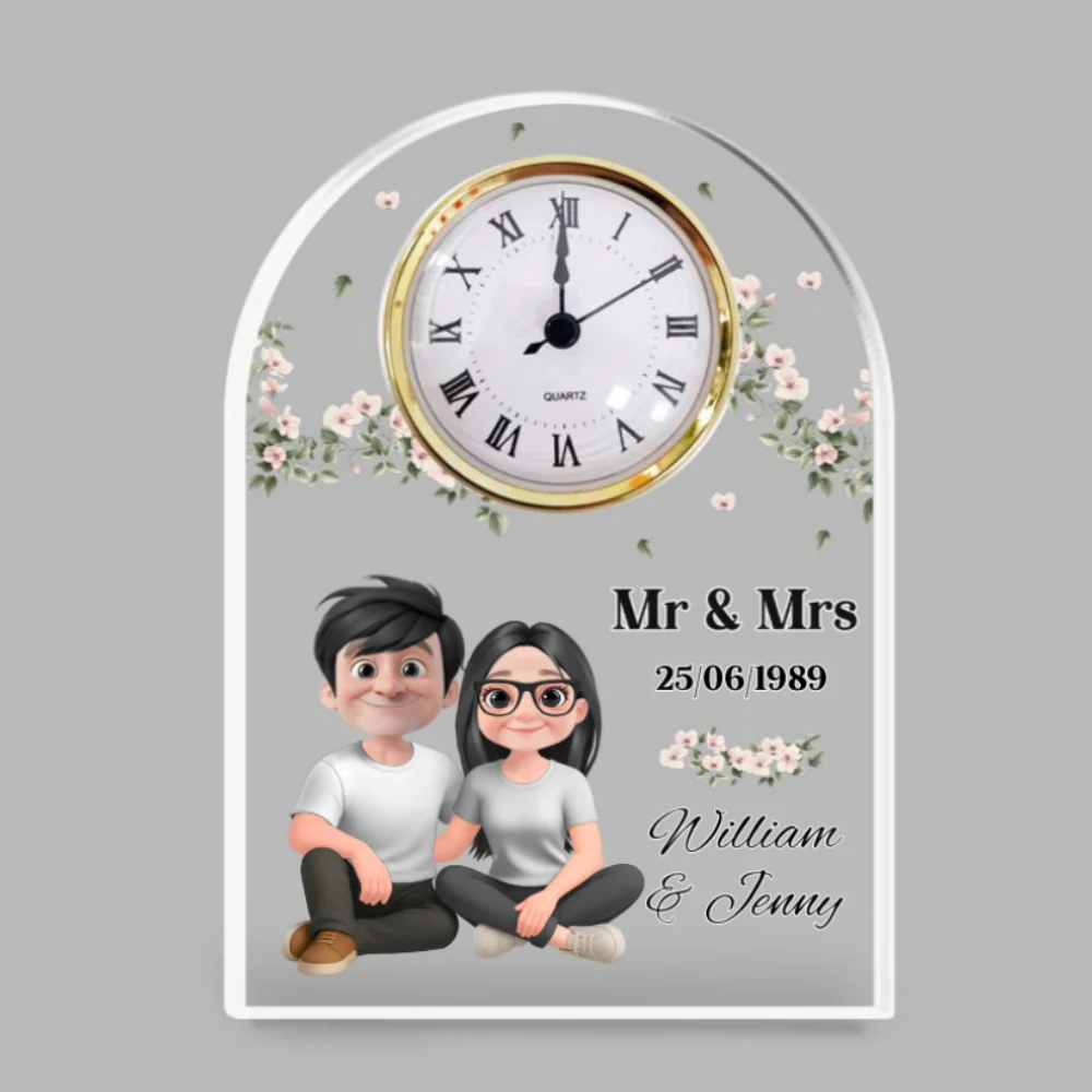 Mr And Mrs - Personalized Custom Acrylic Desk Clock Plaque - Image 7
