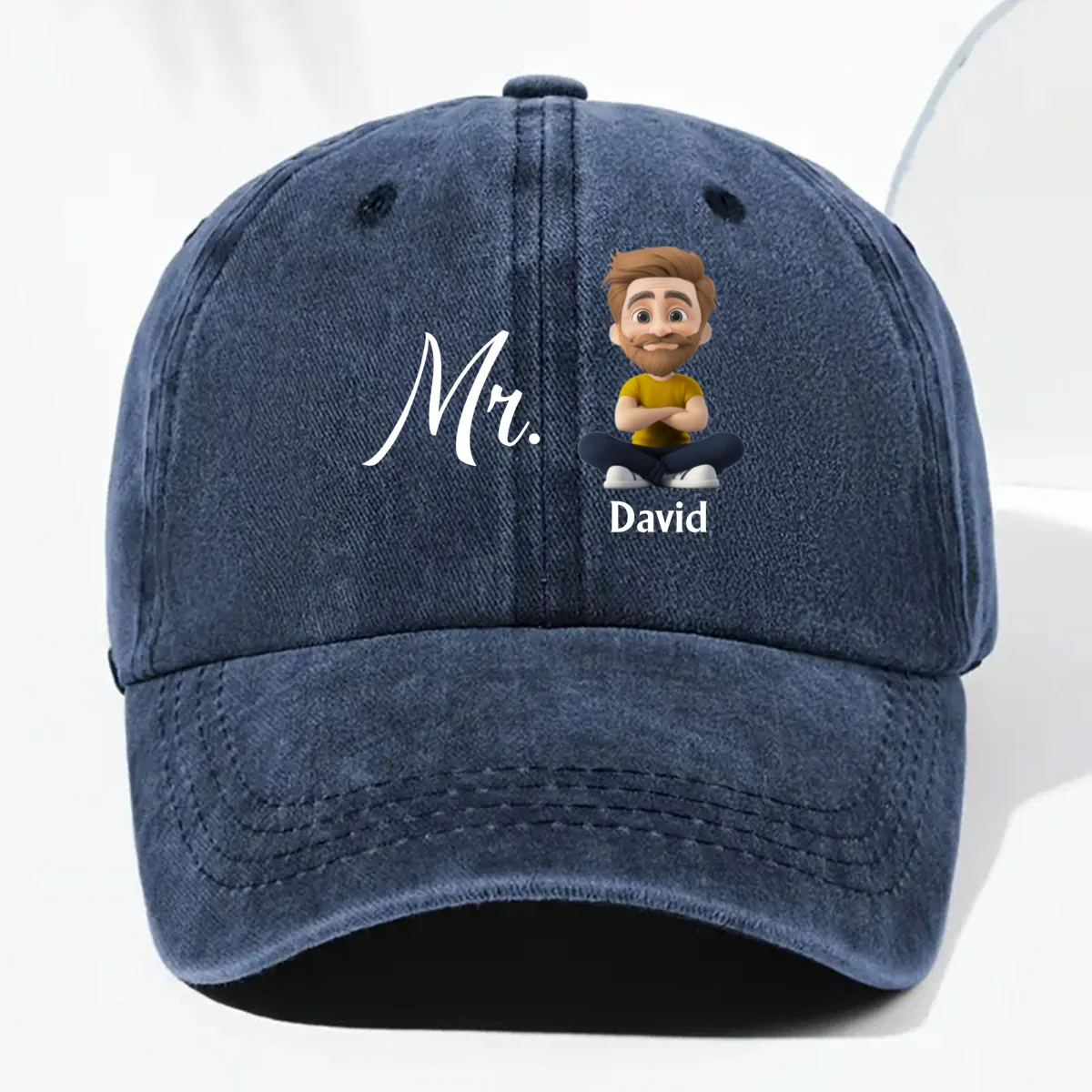 Mr And Mrs - Personalized Custom Vintage Washed Denim Cap - Image 10