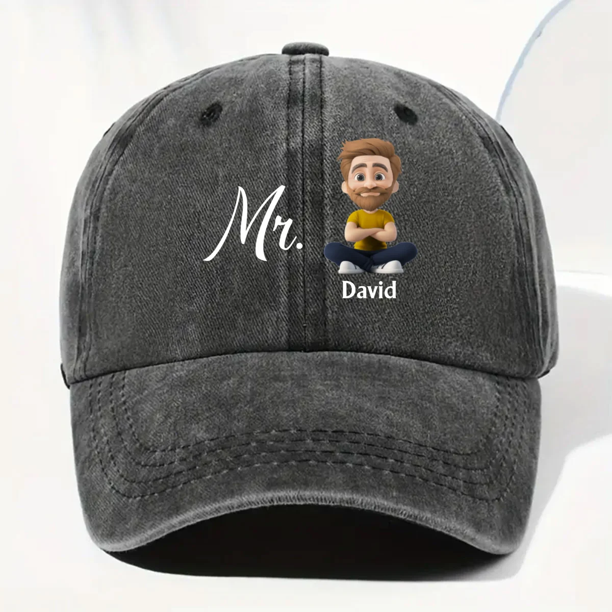 Mr And Mrs - Personalized Custom Vintage Washed Denim Cap - Image 8