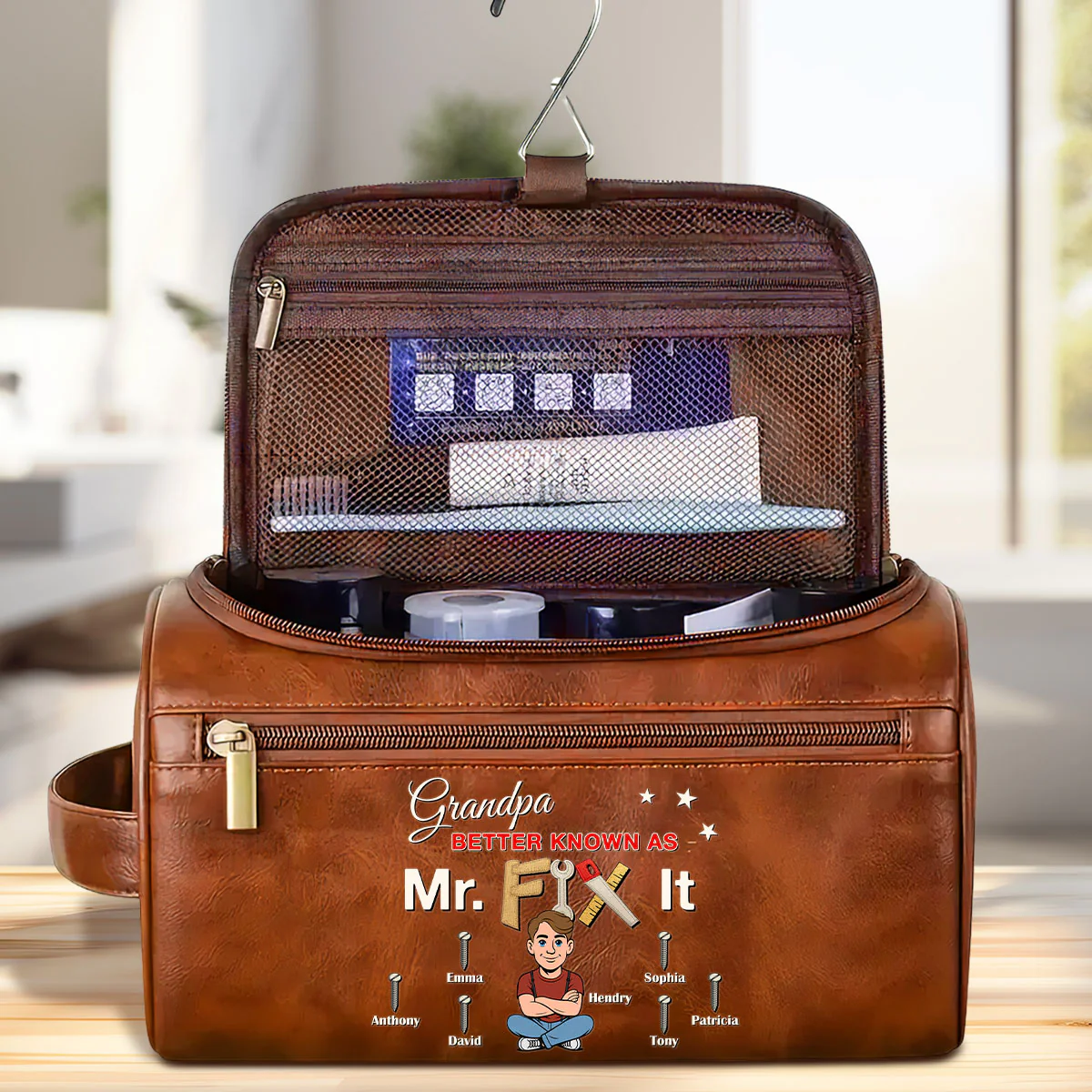 Mr Fix It - Personalized Custom Leather Toiletry Bag