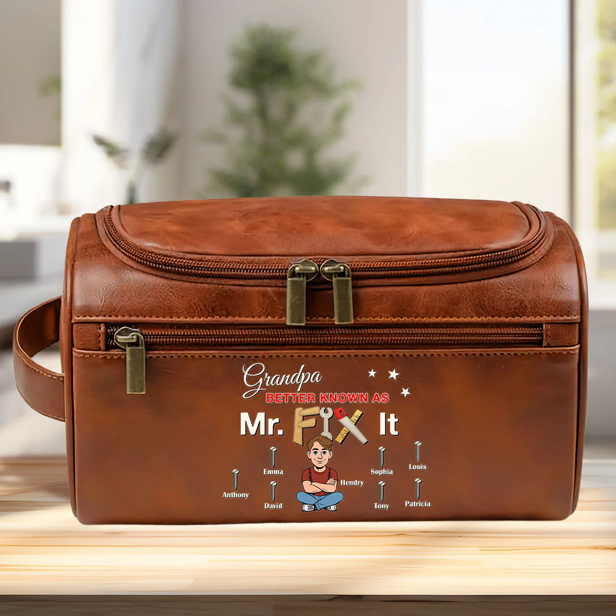 Mr Fix It - Personalized Custom Leather Toiletry Bag - Image 3