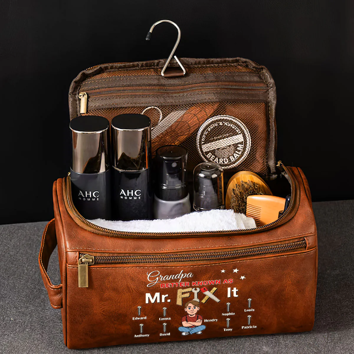 Mr Fix It - Personalized Custom Leather Toiletry Bag - Image 5