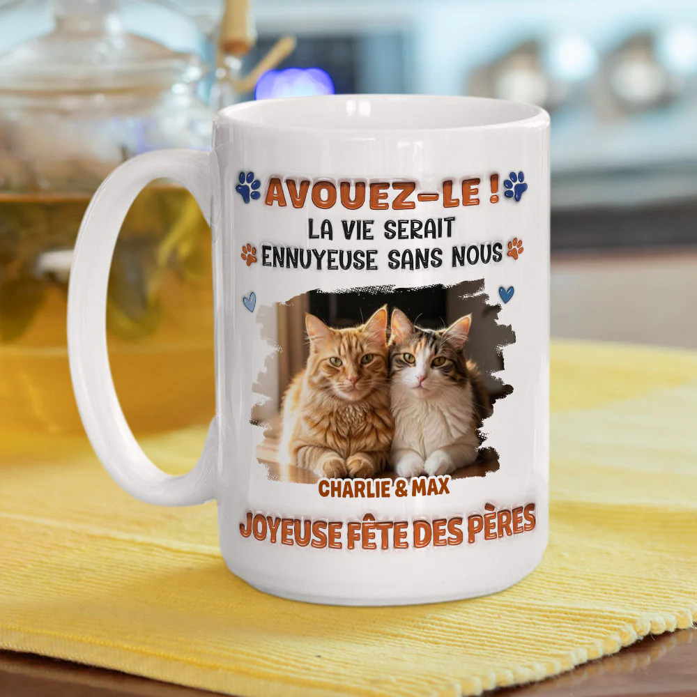 Mug à Café Personnalisé Effet Gonflé 3D "Admit It" Photo - Version Papa Chat Fou et Rigolo - Image 2