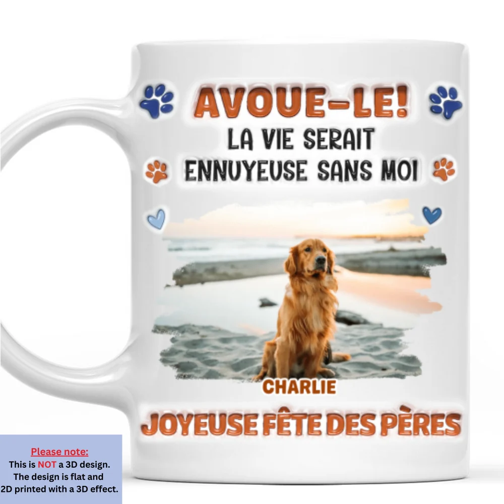 Mug à Café Personnalisé Effet Gonflé 3D "Avoue-le" - Version Papa Chien Fou et Rigolo Photo - Image 3