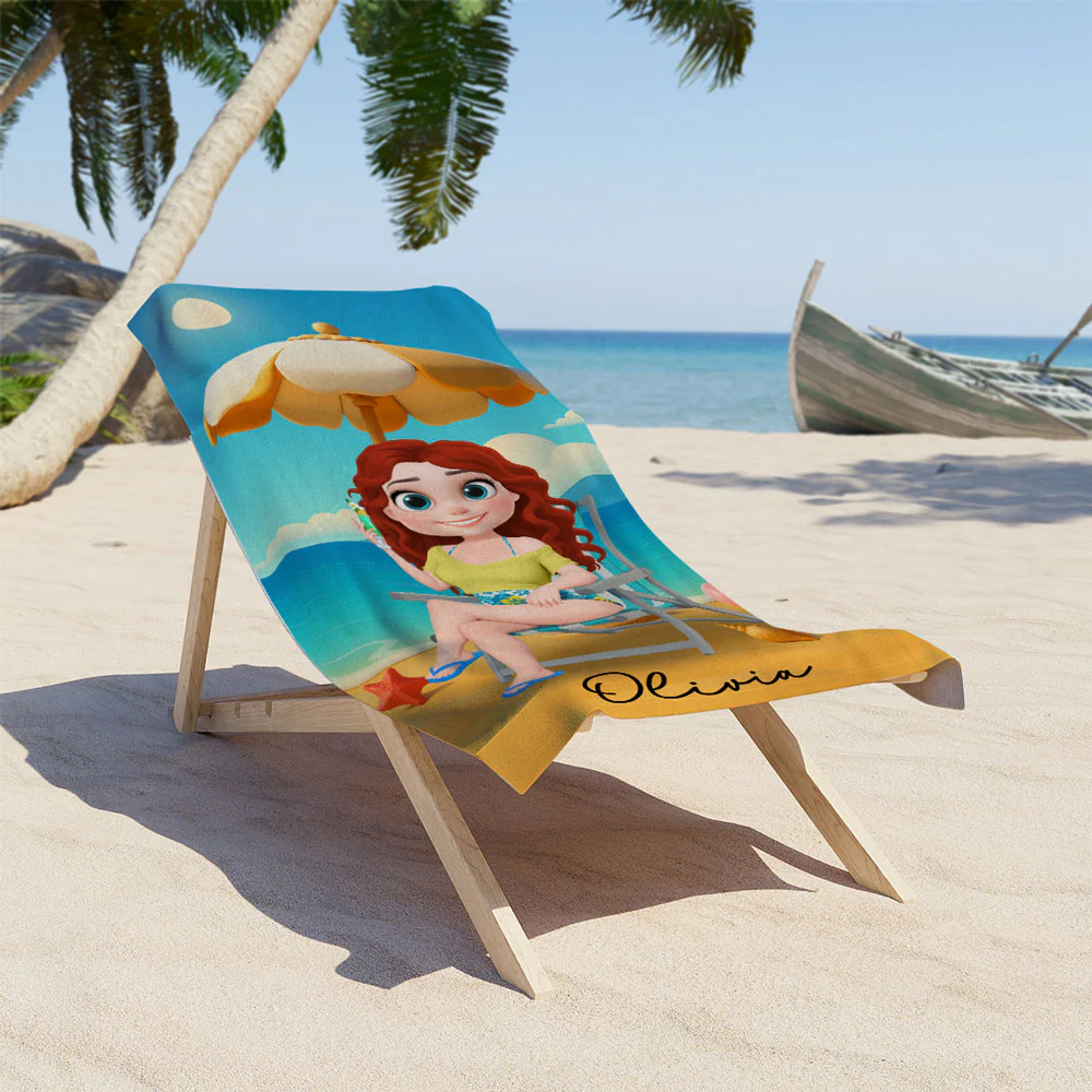 Multicolor Birth Flower Cartoon - Personalized Custom Beach Towel - Image 3