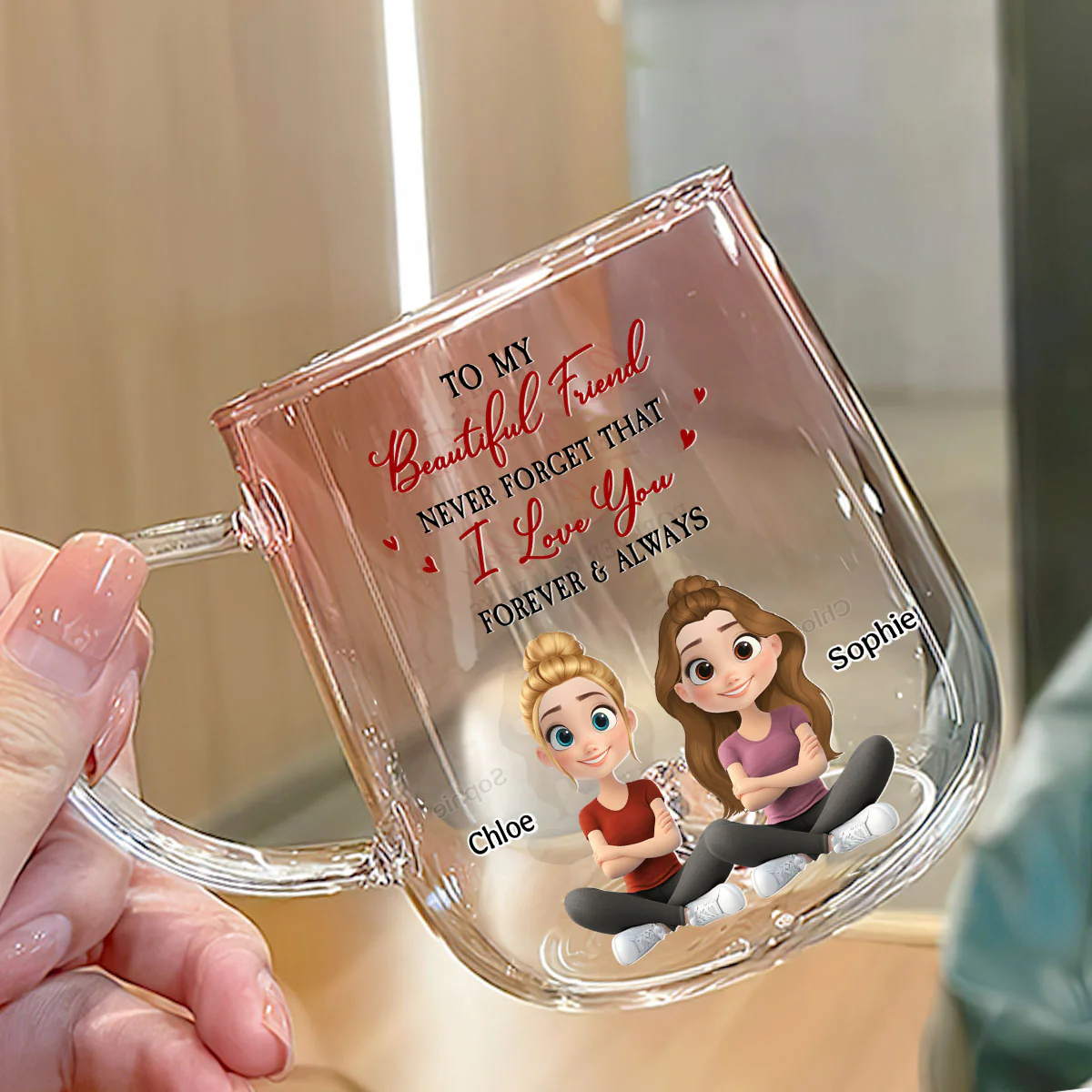My Best Friends - Personalized Custom Pink Gradient Glass Mug - Image 3