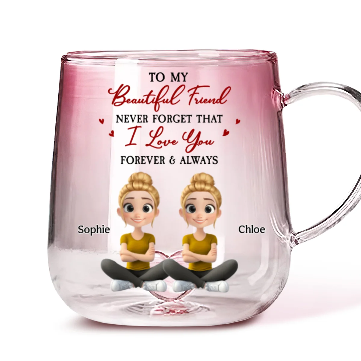 My Best Friends - Personalized Custom Pink Gradient Glass Mug - Image 5