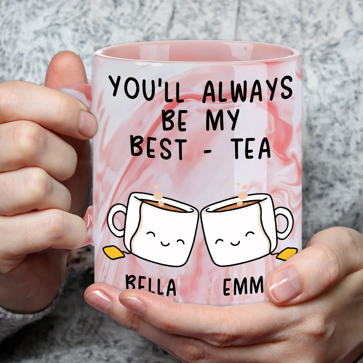 My Best Tea - Personalized Custom Pink Marble Mug - Image 3