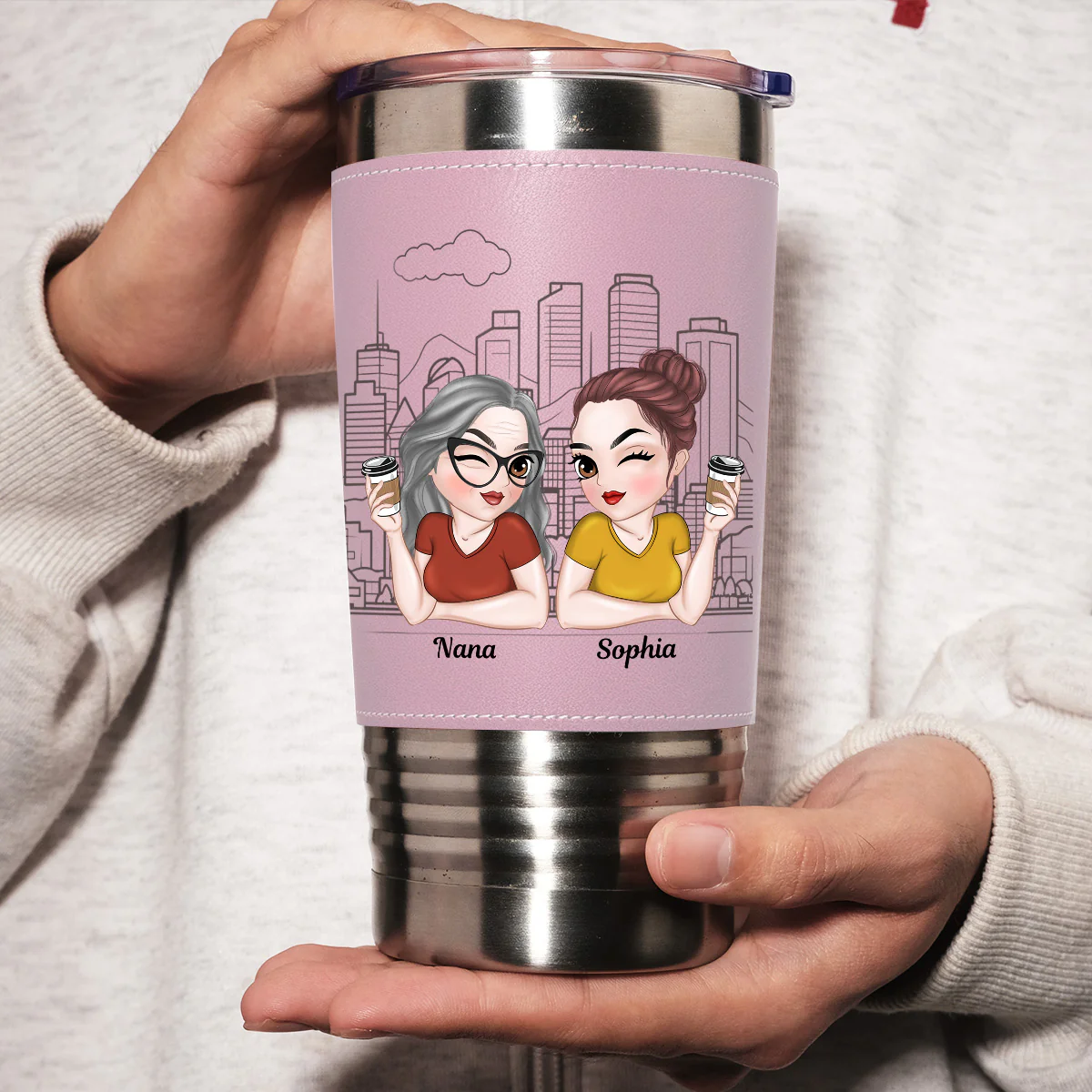 My Brave Girl - Personalized Custom Pink Leather Tumbler - Image 3