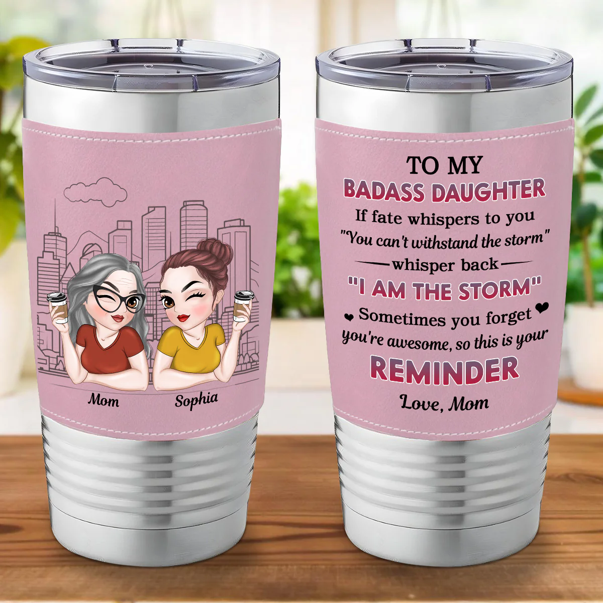 My Brave Girl - Personalized Custom Pink Leather Tumbler - Image 4