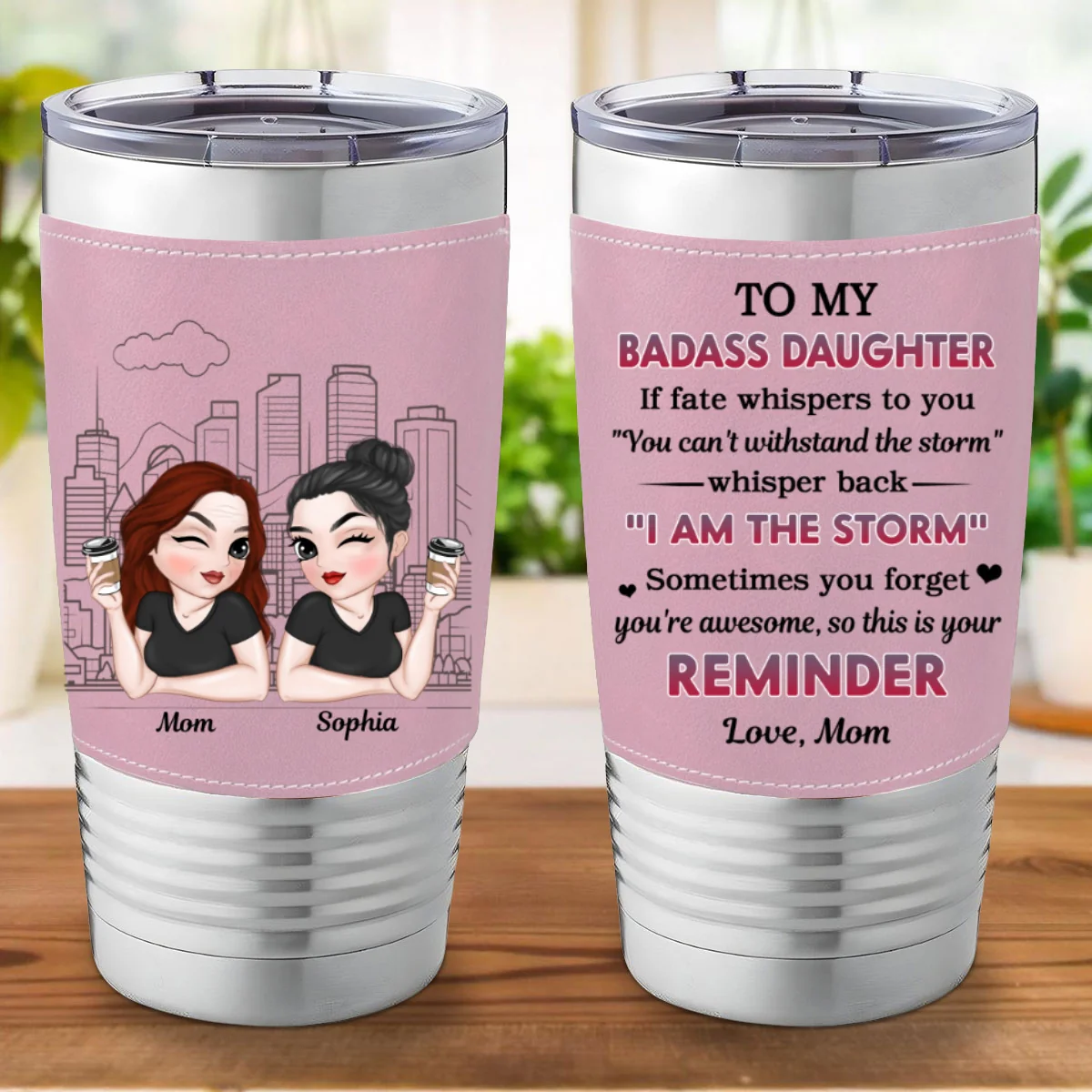 My Brave Girl - Personalized Custom Pink Leather Tumbler - Image 6