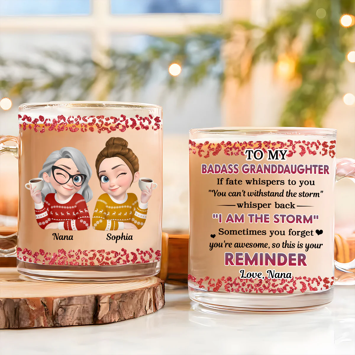 My Brave Granddaughter - Personalized Custom Glass Mug - Image 2