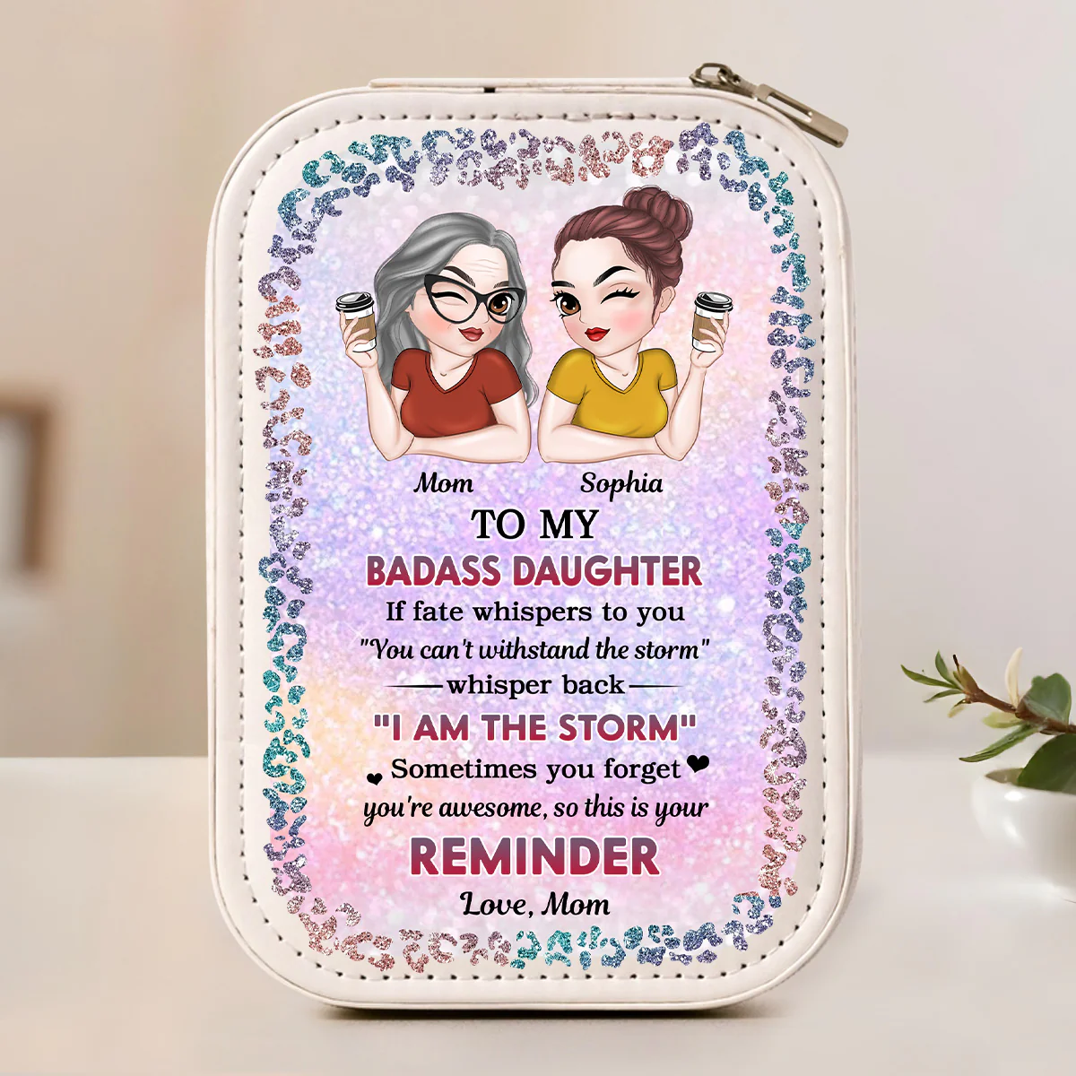 My Brave Granddaughter - Personalized Custom Jewelry Box With LED Mirror - Image 2