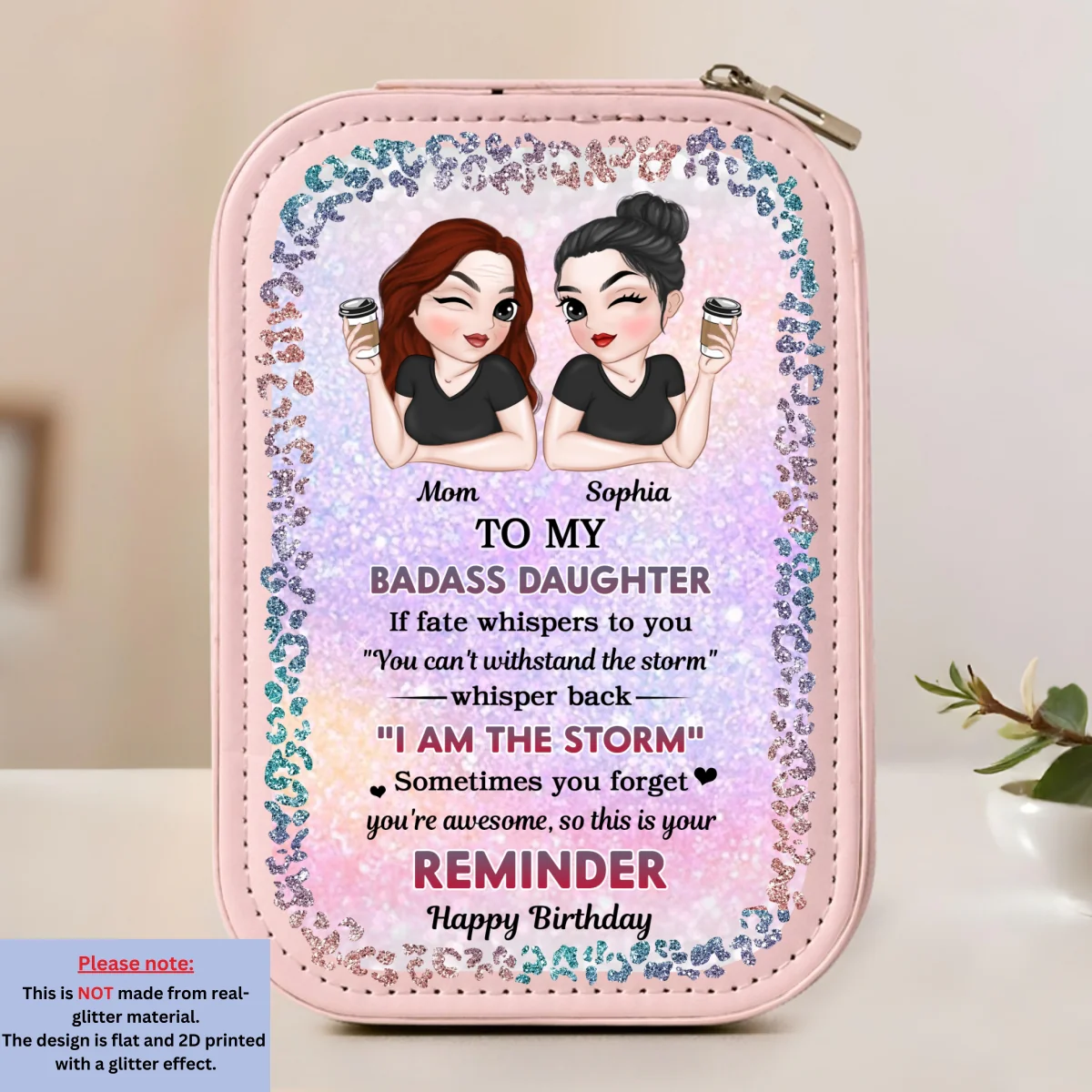 My Brave Granddaughter - Personalized Custom Jewelry Box With LED Mirror - Image 9