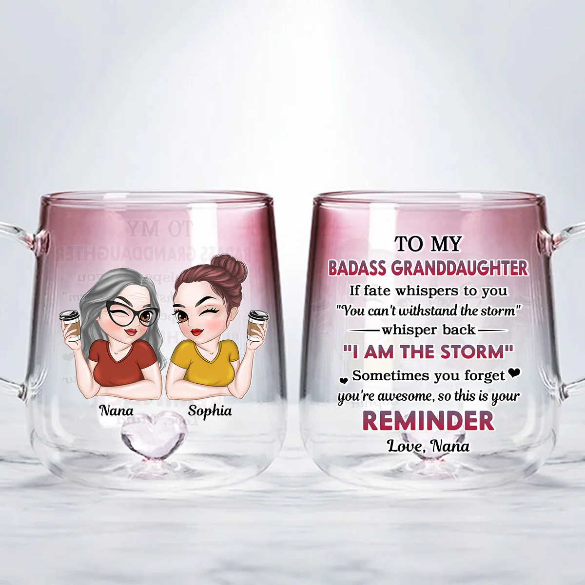My Brave Granddaughter - Personalized Custom Pink Gradient Glass Mug - Image 5