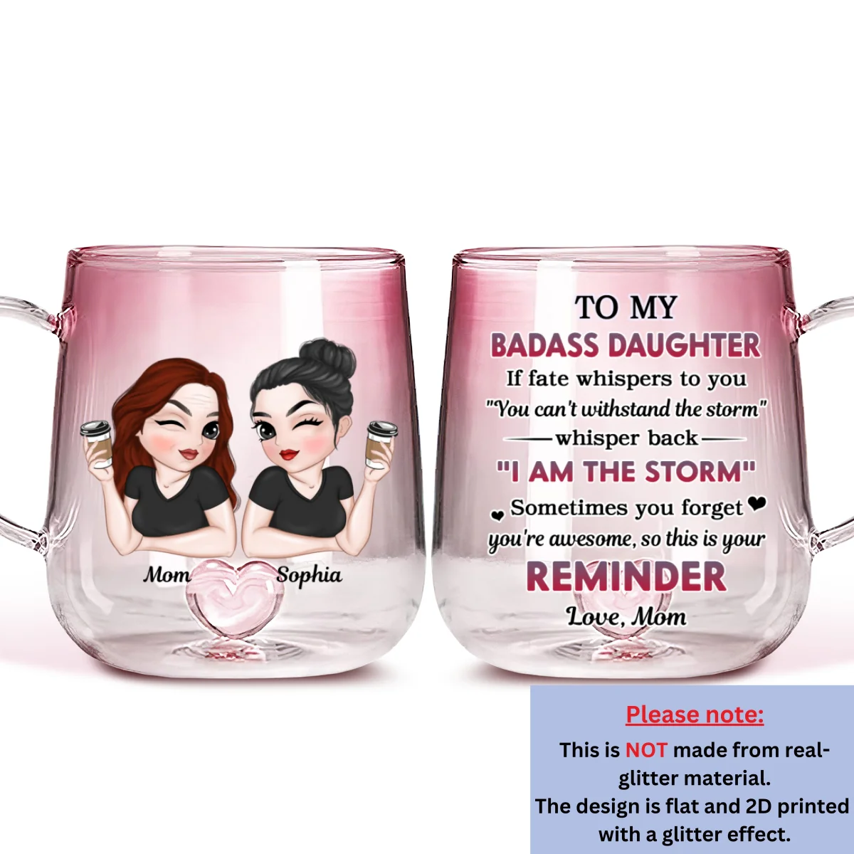 My Brave Granddaughter - Personalized Custom Pink Gradient Glass Mug - Image 7