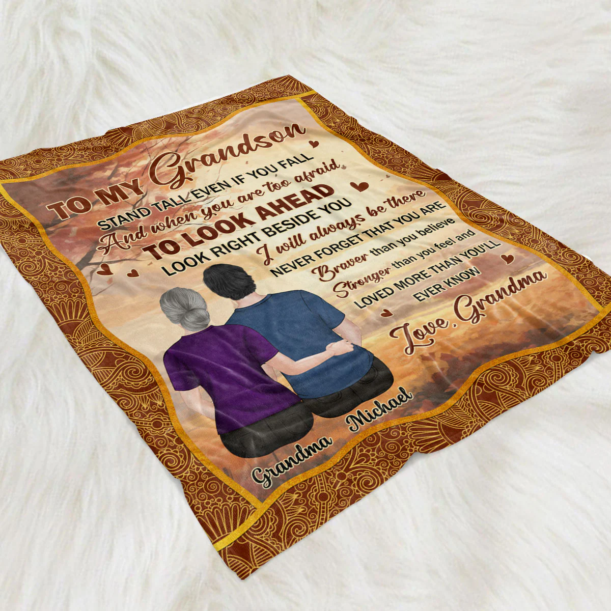 My Brave Grandson - Personalized Custom Fleece Blanket - Image 2