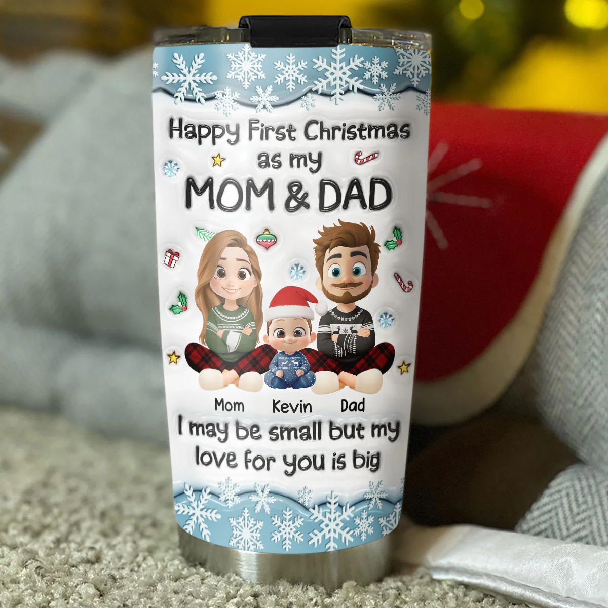 My Christmas With Mom And Dad - Personalized Custom 3D Inflated Effect Tumbler - Image 3