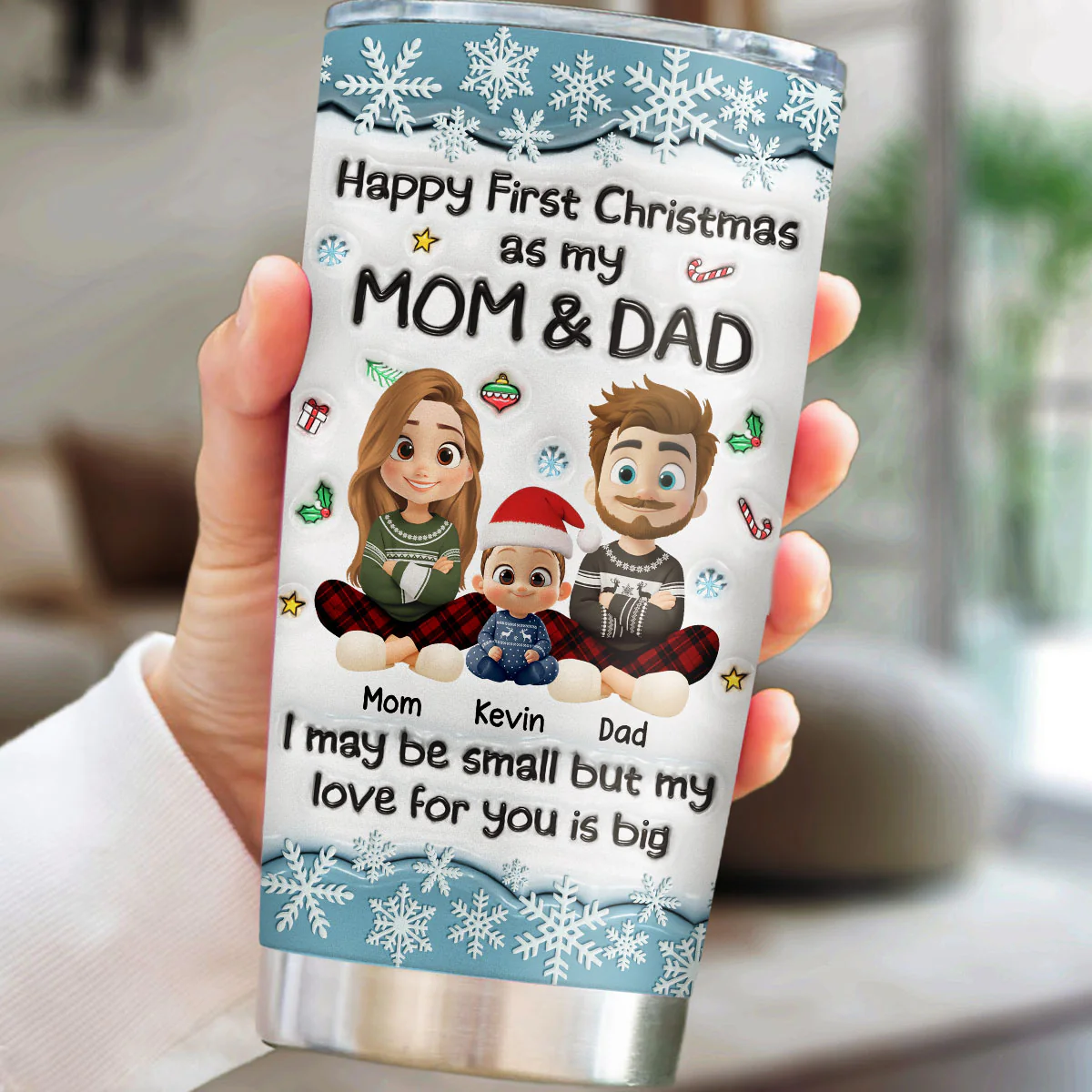 My Christmas With Mom And Dad - Personalized Custom 3D Inflated Effect Tumbler - Image 4