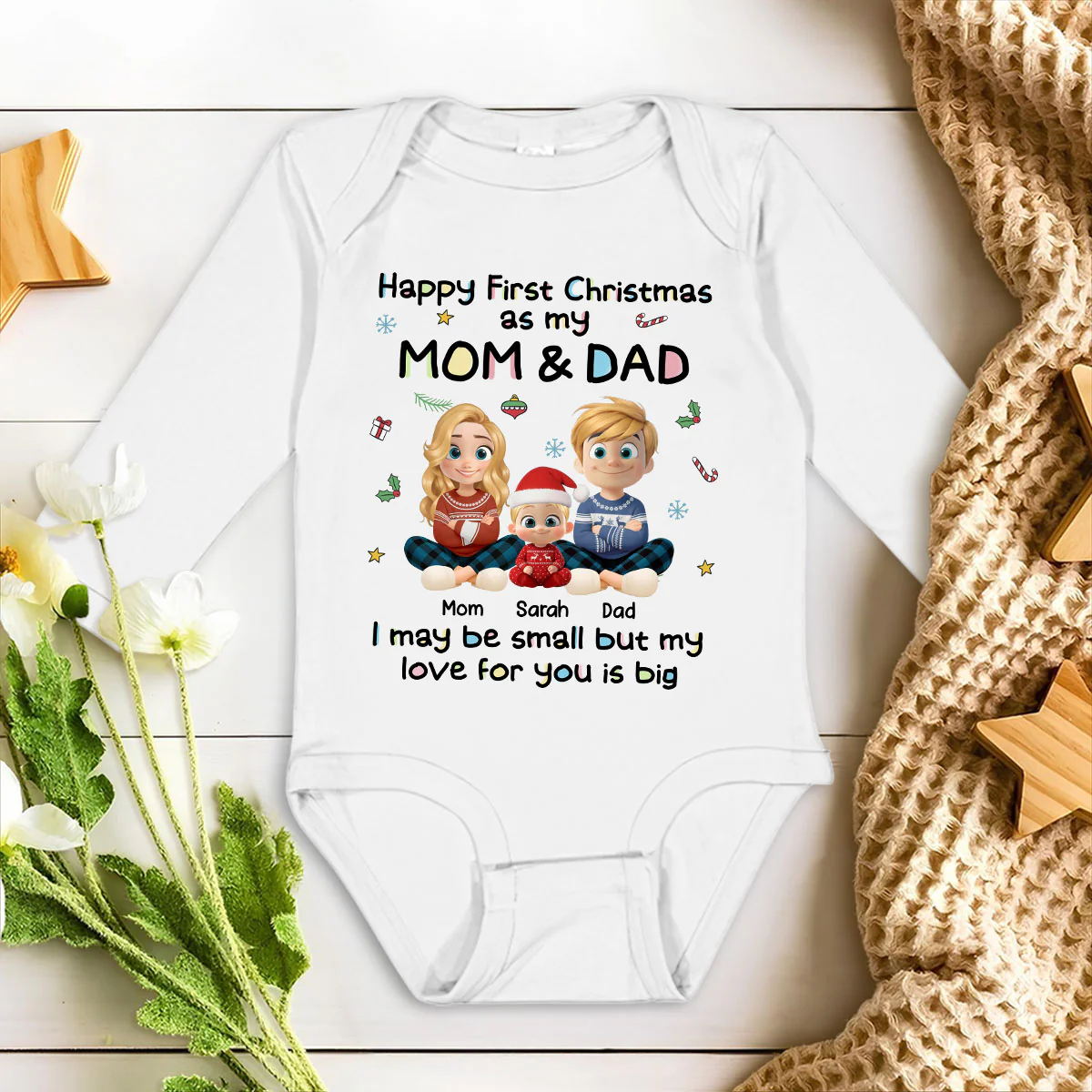 My Christmas With Mom And Dad - Personalized Custom Long Sleeve Baby Onesie - Image 2