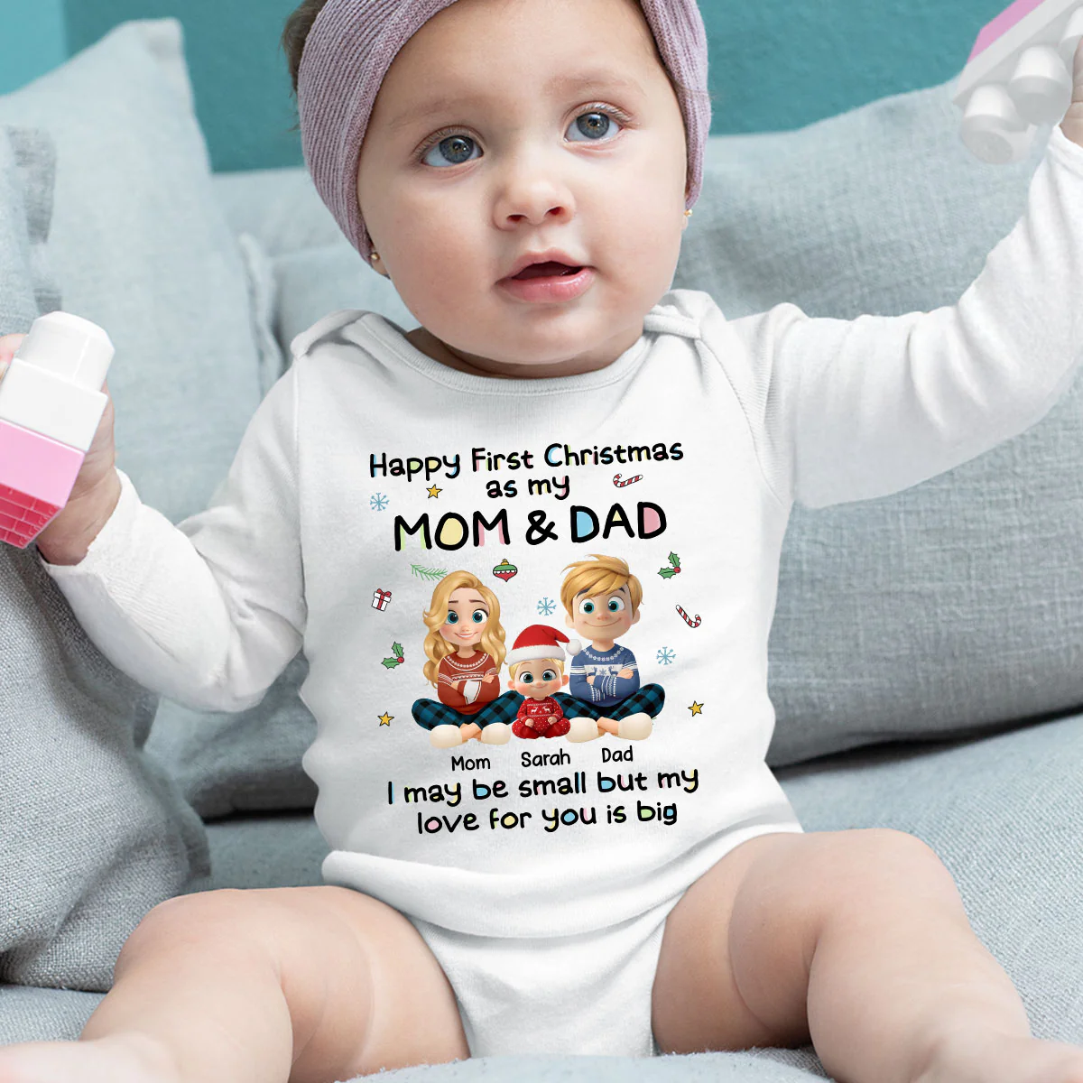 My Christmas With Mom And Dad - Personalized Custom Long Sleeve Baby Onesie - Image 3