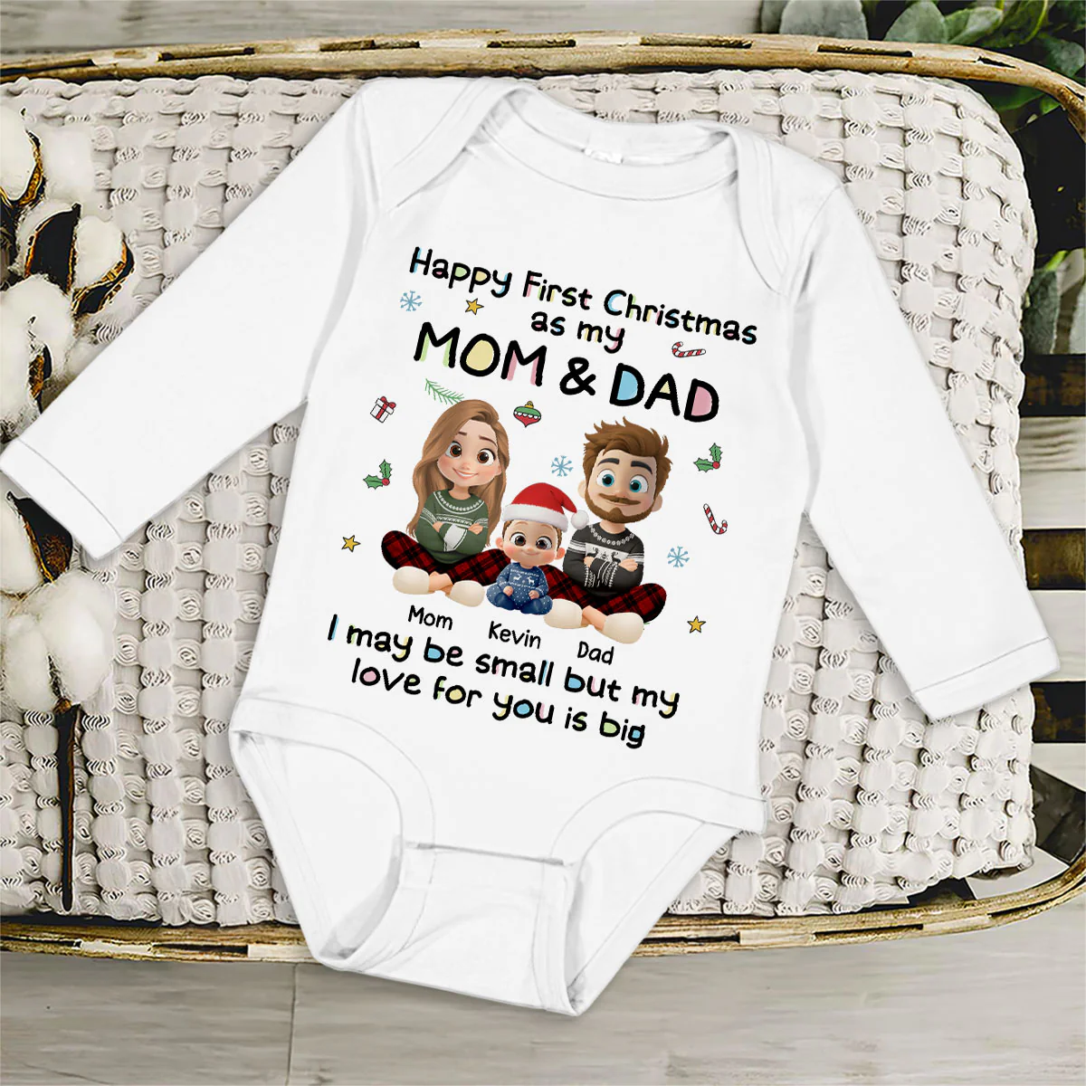 My Christmas With Mom And Dad - Personalized Custom Long Sleeve Baby Onesie - Image 4